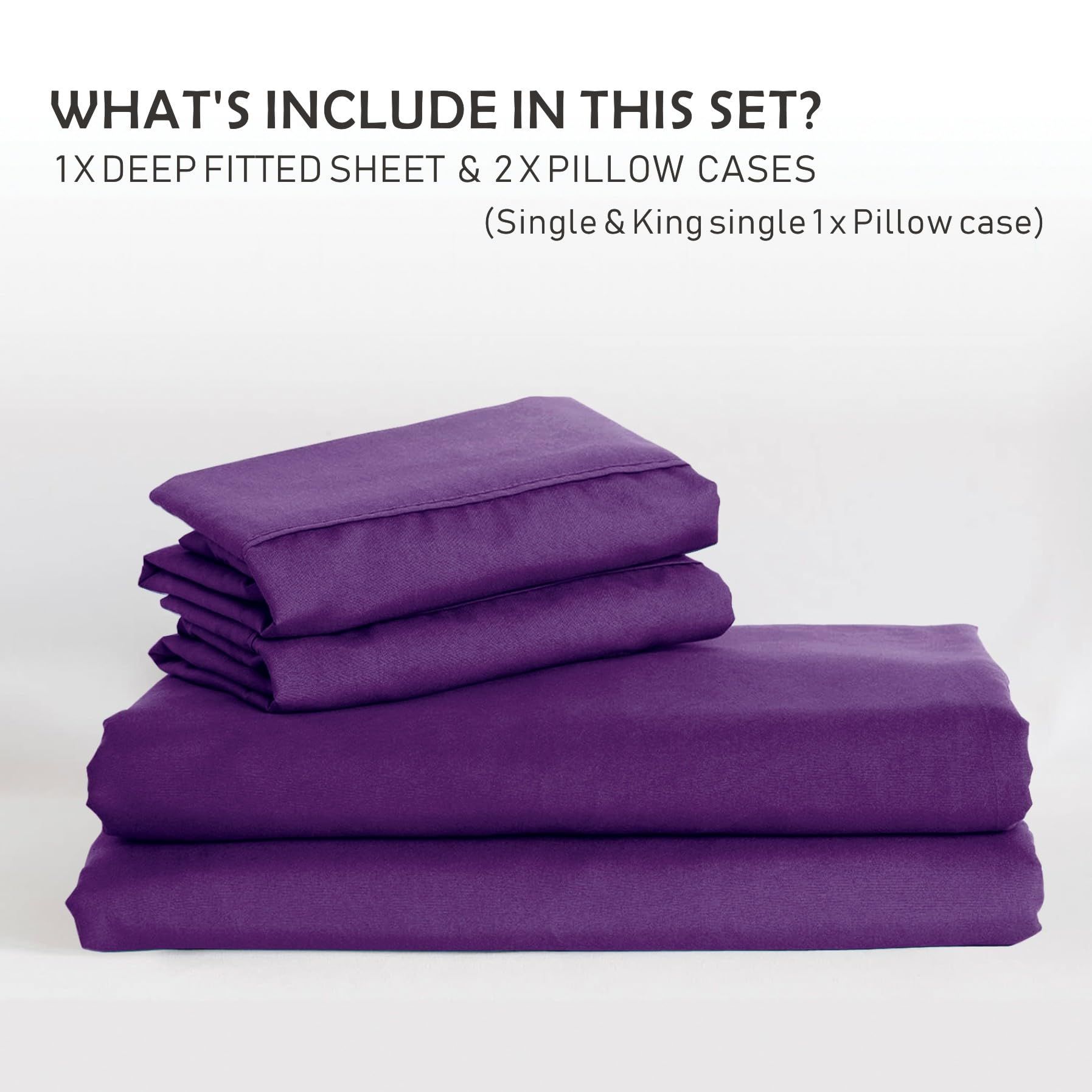 3 Piece Fitted Sheet Set- Fitted Sheet & Pillowcases -Breathable Bedding - Wrinkle view 7