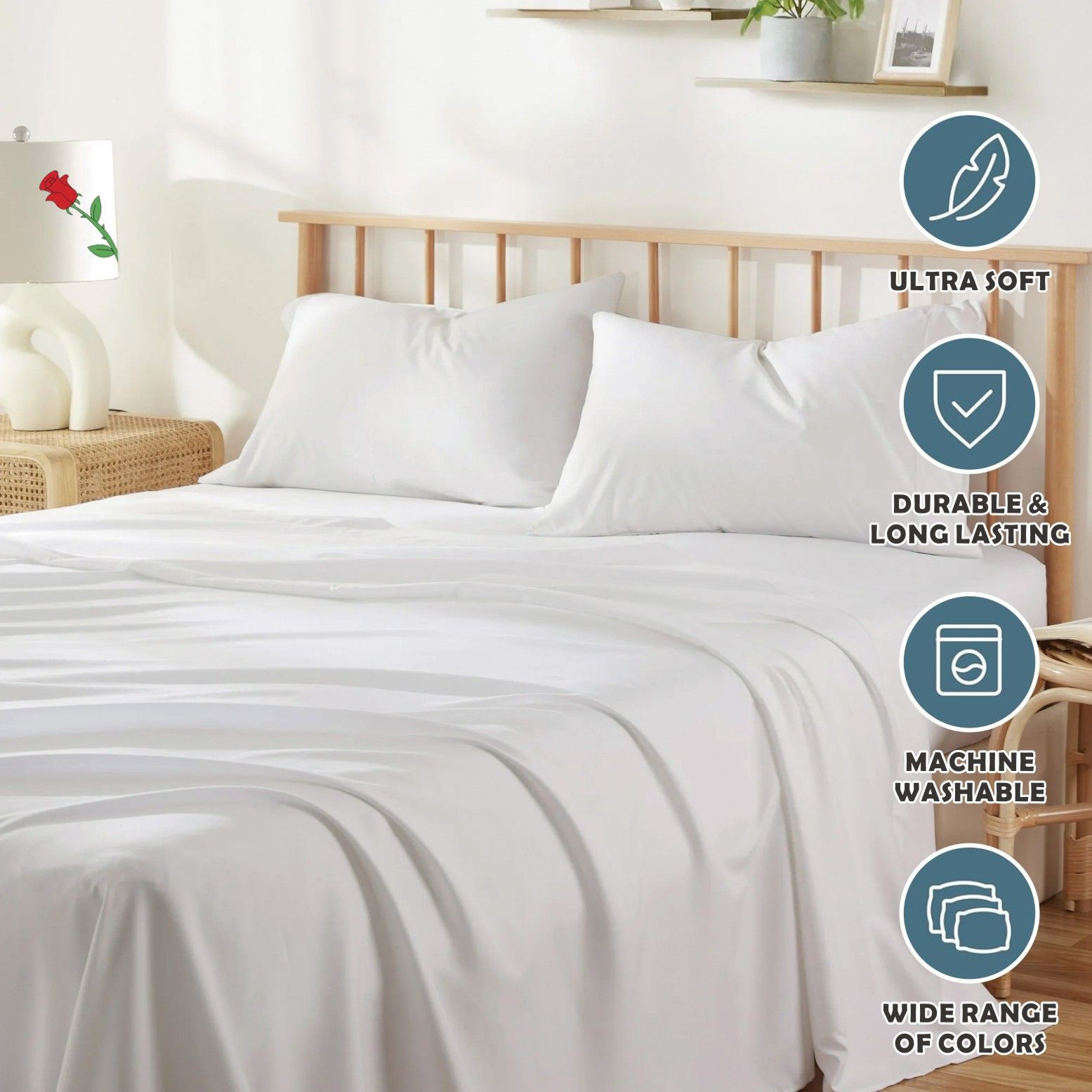4 Piece Bed Sheet Set- Bedding Sheets & Pillowcases -Breathable Bedding - Wrinkle view 6