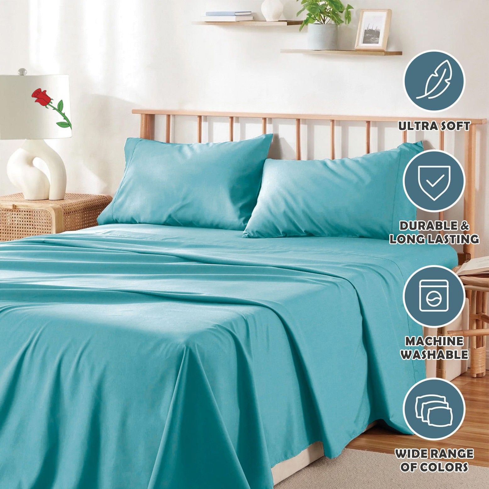 4 Piece Bed Sheet Set- Bedding Sheets & Pillowcases -Breathable Bedding - Wrinkle view 6