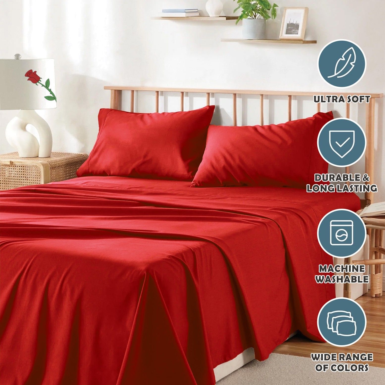 4 Piece Bed Sheet Set- Bedding Sheets & Pillowcases -Breathable Bedding - Wrinkle view 4