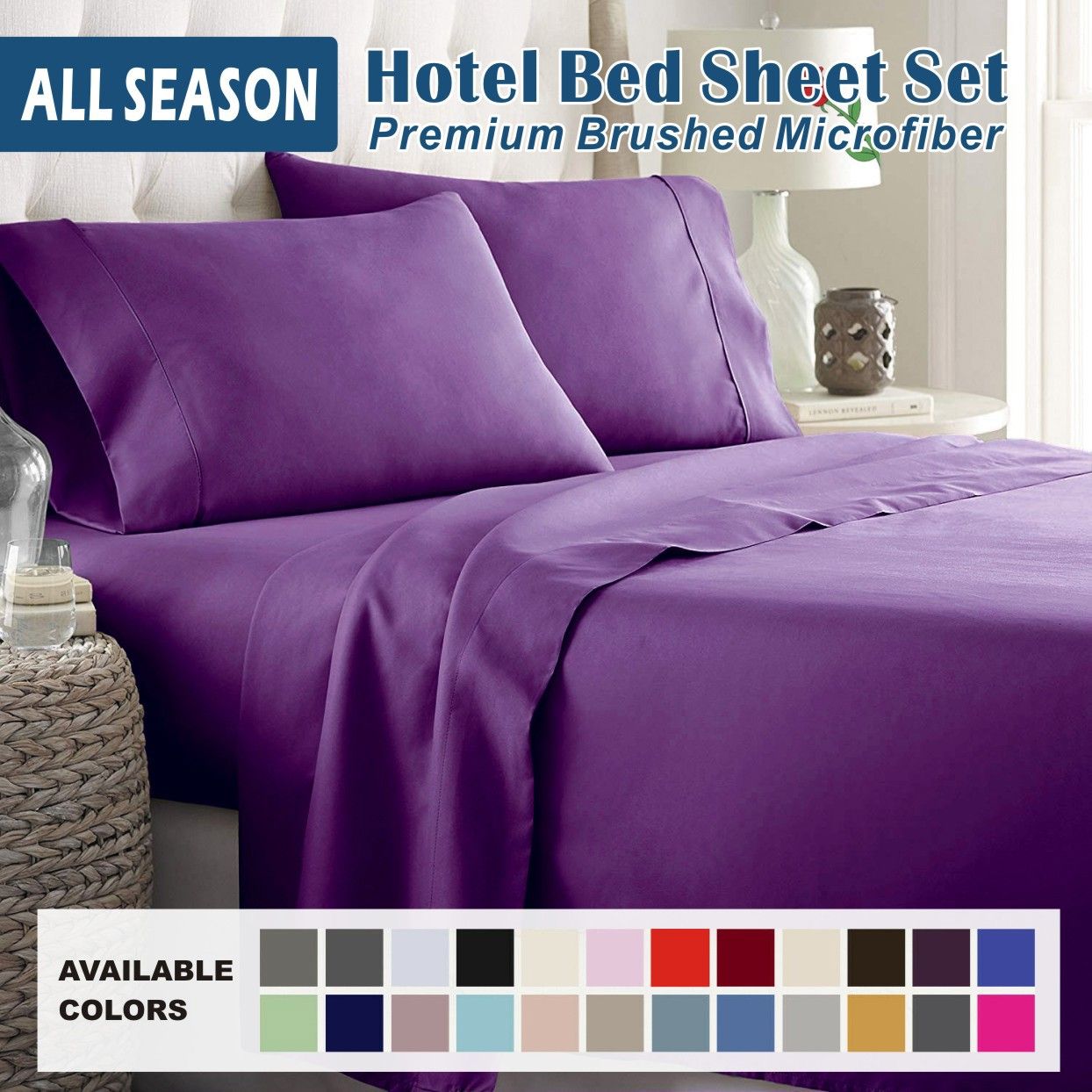 4 Piece Bed Sheet Set- Bedding Sheets & Pillowcases -Breathable Bedding - Wrinkle
