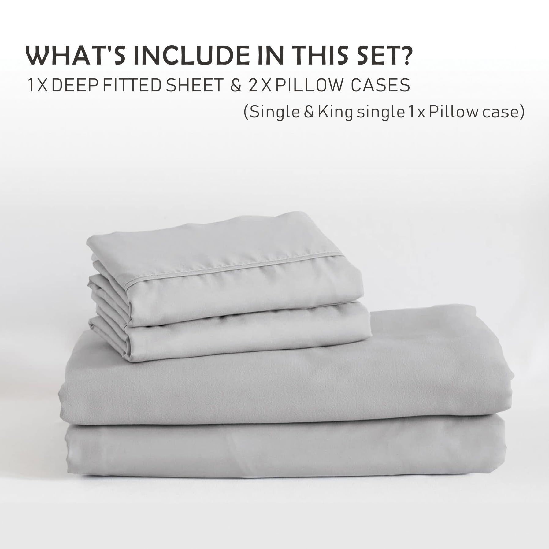 3 Piece Fitted Sheet Set- Fitted Sheet & Pillowcases -Breathable Bedding - Wrinkle view 8