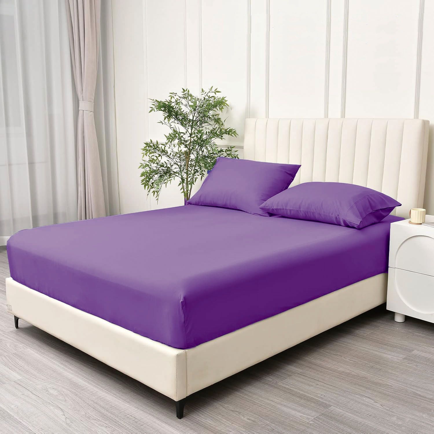 3 Piece Fitted Sheet Set- Fitted Sheet & Pillowcases -Breathable Bedding - Wrinkle view 2
