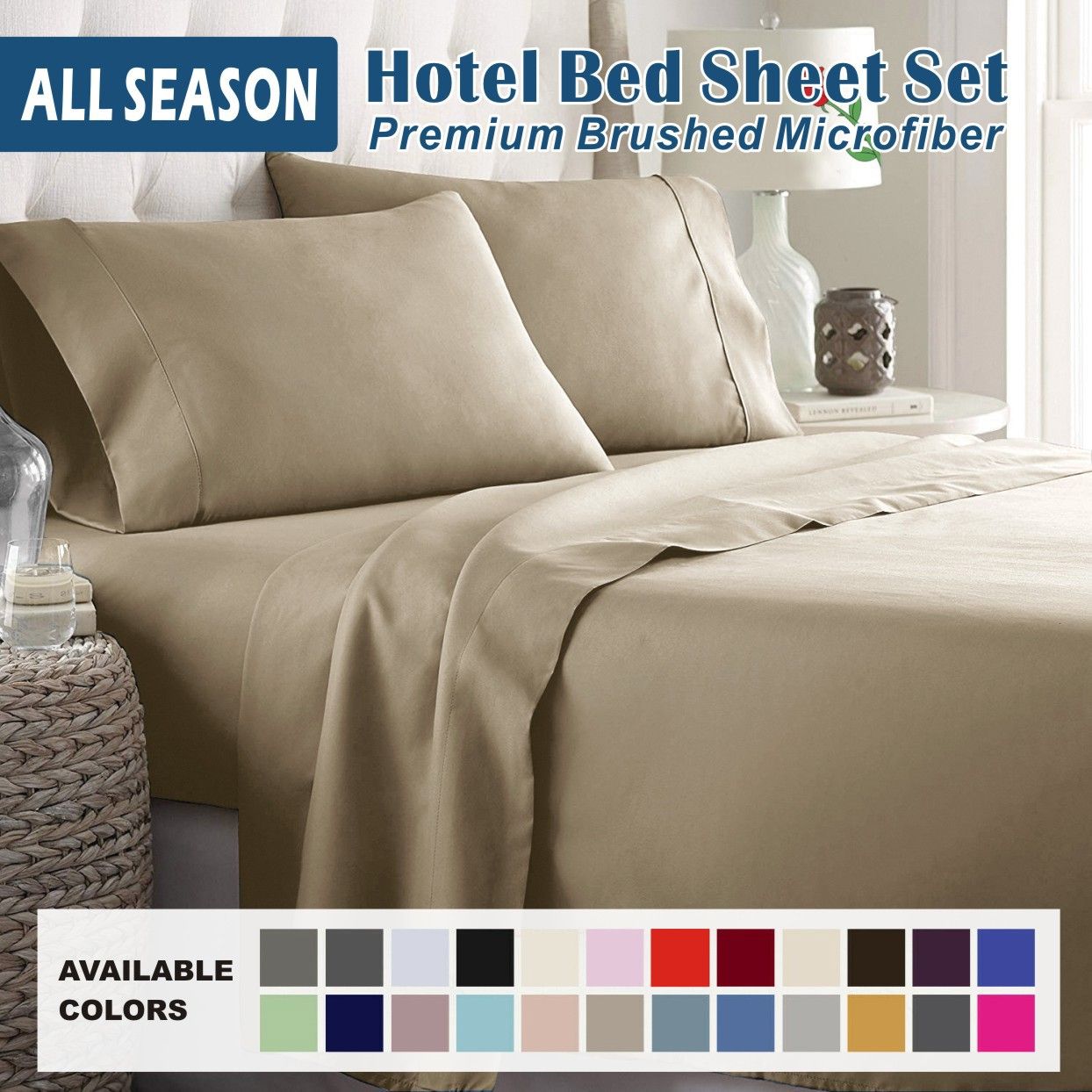 4 Piece Bed Sheet Set- Bedding Sheets & Pillowcases -Breathable Bedding - Wrinkle