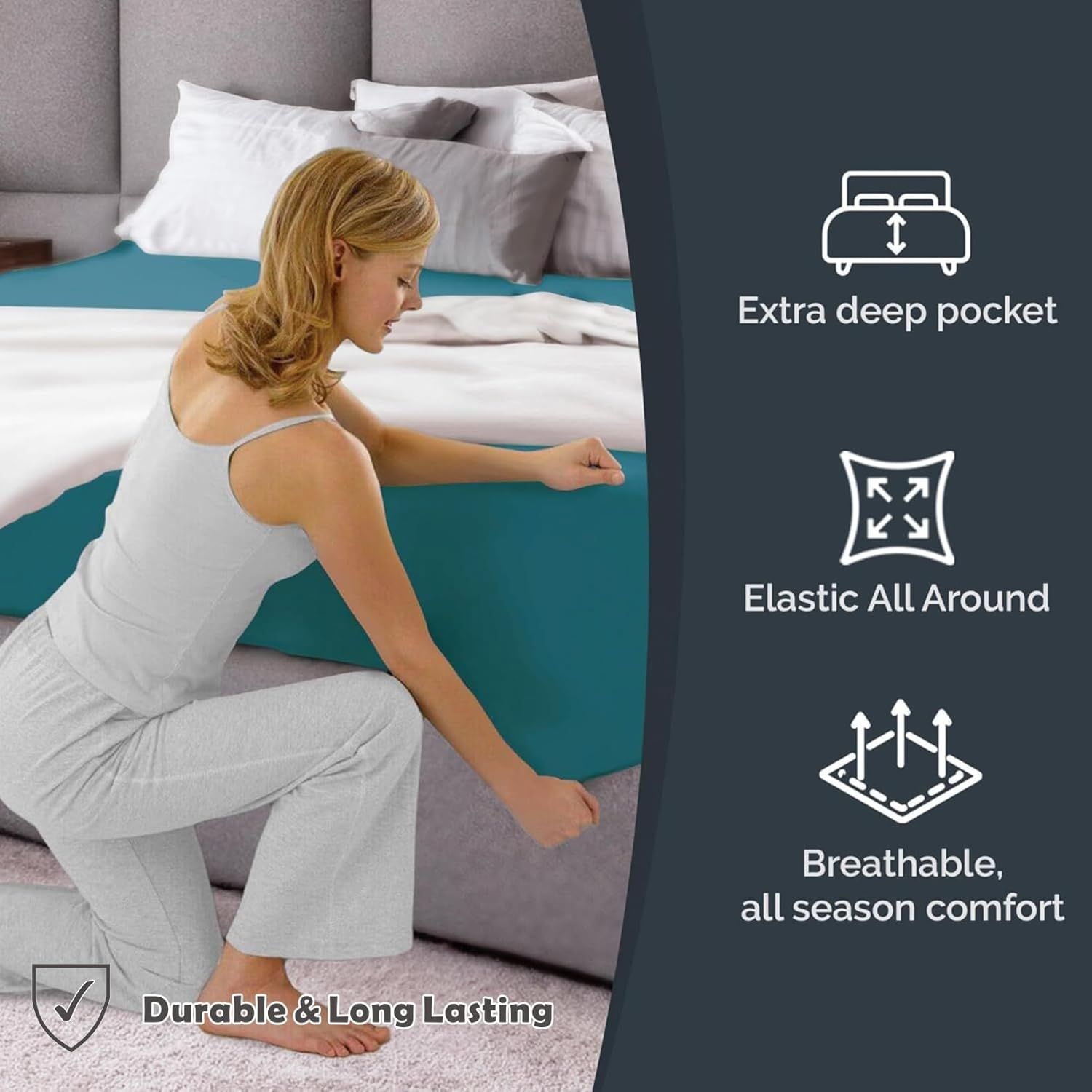 Hotel Quality Fitted Sheet - 1 Piece Fitted Sheet -Breathable Bedding - Wrinkle view 4