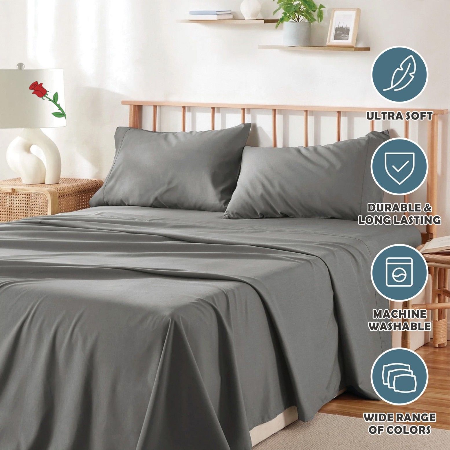 3 Piece Bed Sheet Set- Bedding Sheets & Pillowcases -Breathable Bedding - Wrinkle view 7