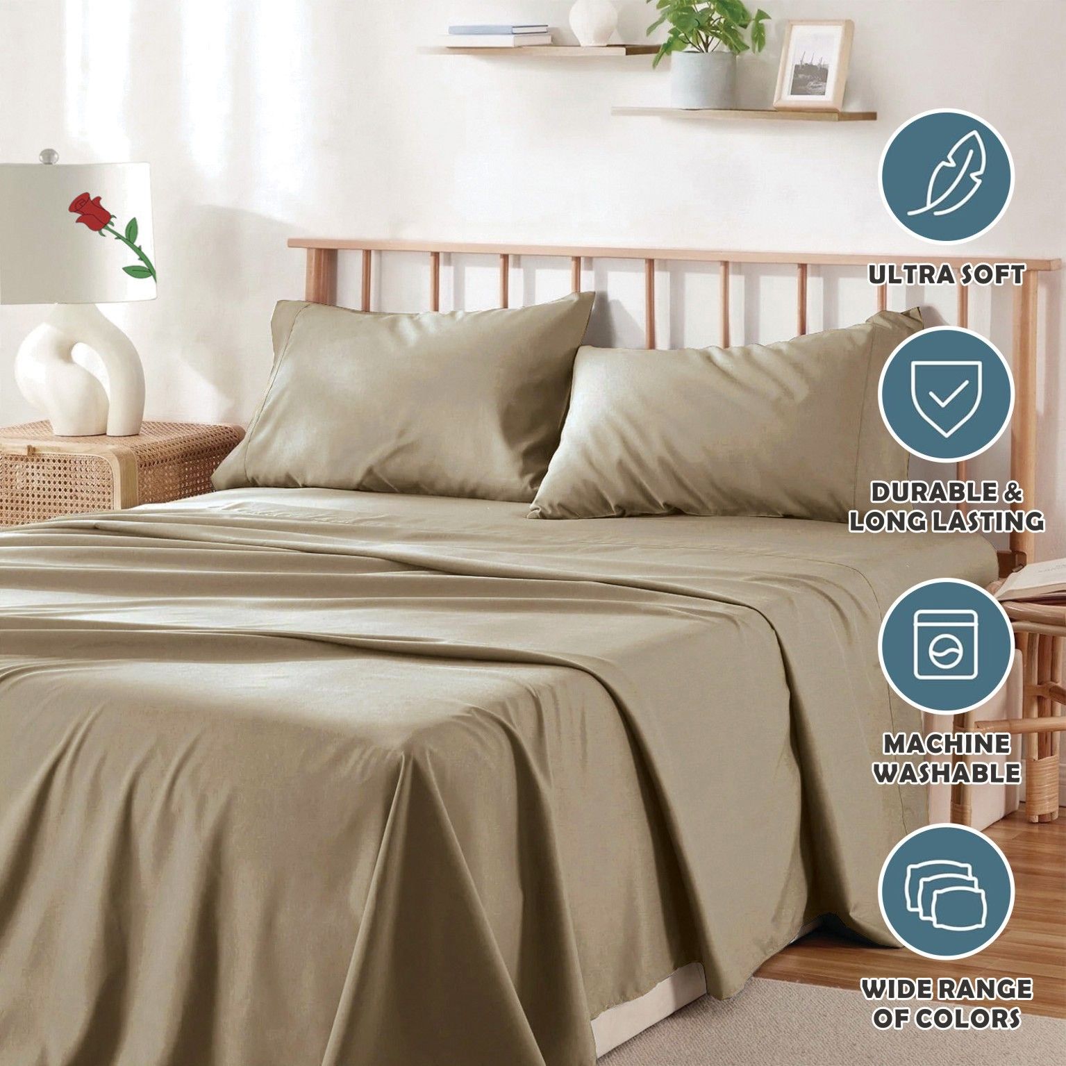 3 Piece Bed Sheet Set- Bedding Sheets & Pillowcases -Breathable Bedding - Wrinkle view 6