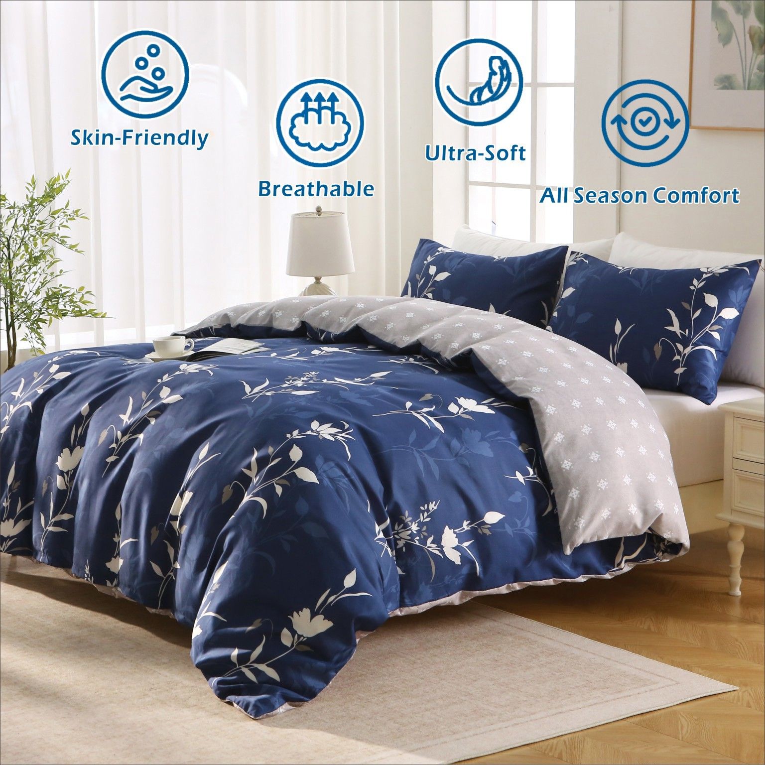3 Piece Hotel Soft Microfiber Quilt Cover Set-2000TC Duvet/Donna Cover Set & view 2
