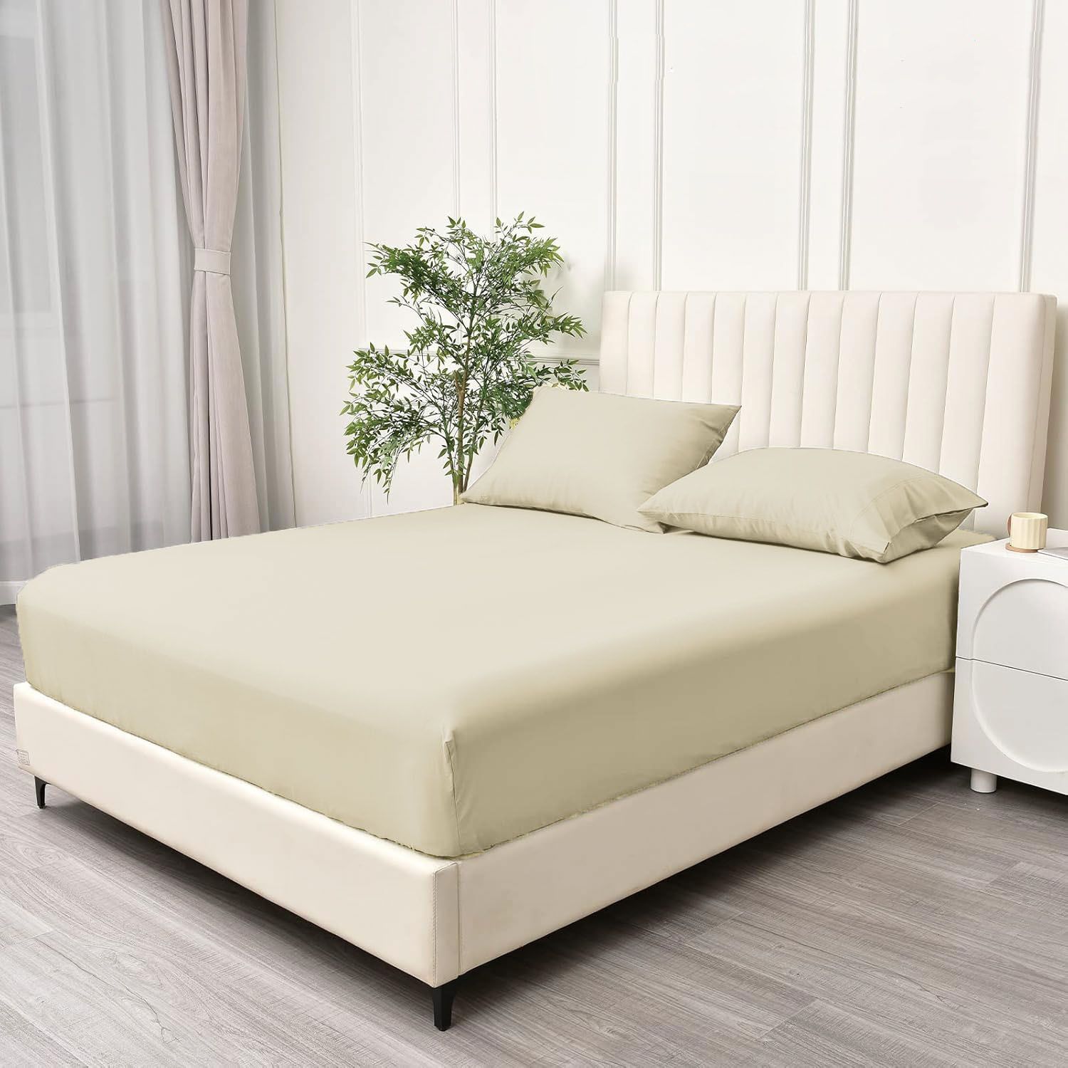 3 Piece Fitted Sheet Set- Fitted Sheet & Pillowcases -Breathable Bedding - Wrinkle view 2