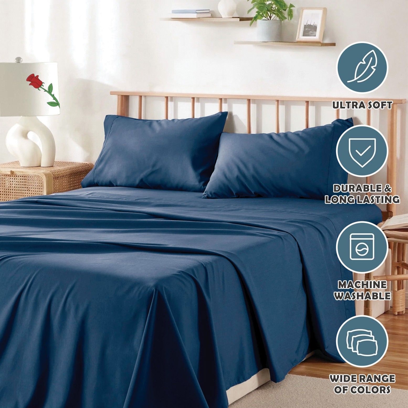 4 Piece Bed Sheet Set- Bedding Sheets & Pillowcases -Breathable Bedding - Wrinkle view 6