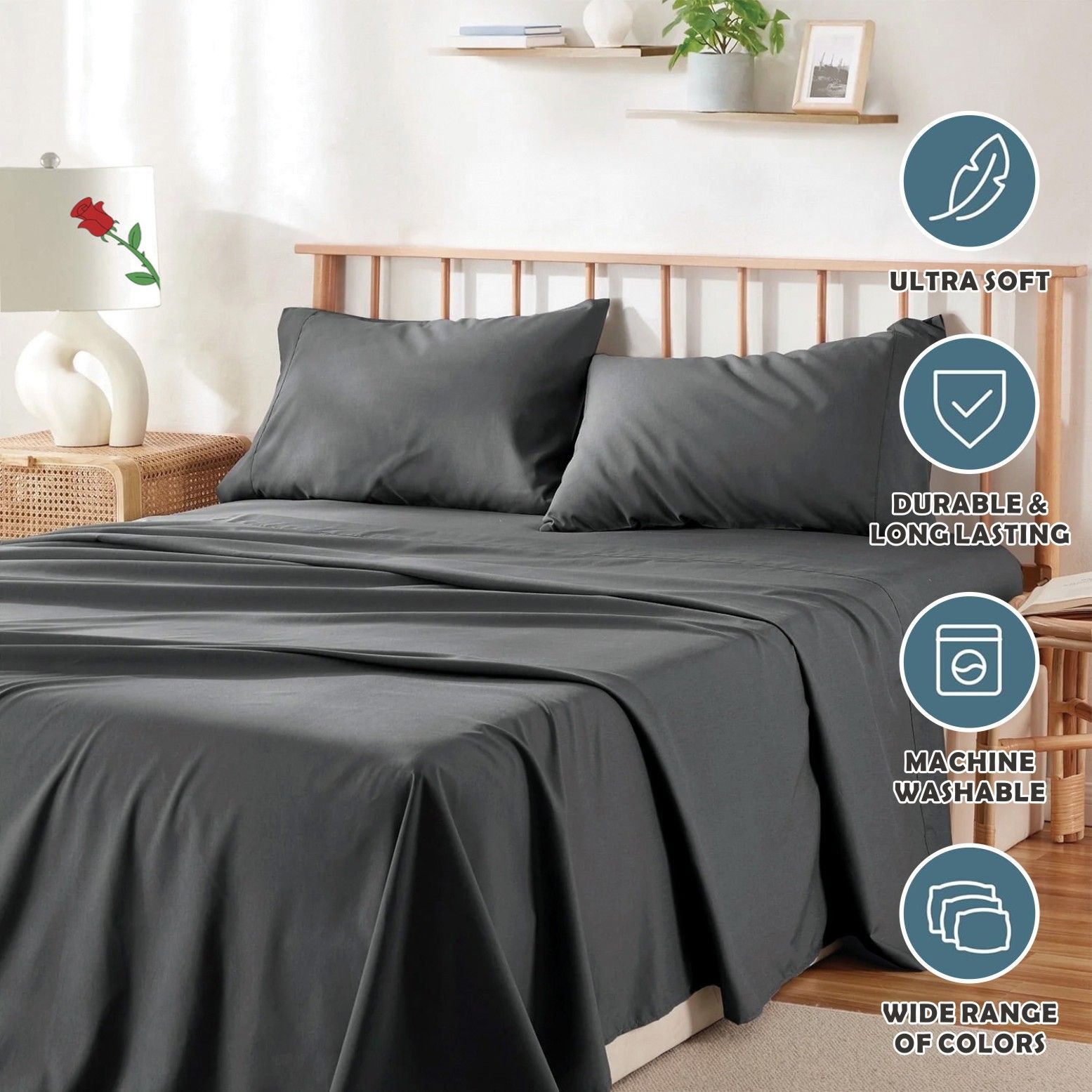 4 Piece Bed Sheet Set- Bedding Sheets & Pillowcases -Breathable Bedding - Wrinkle view 6
