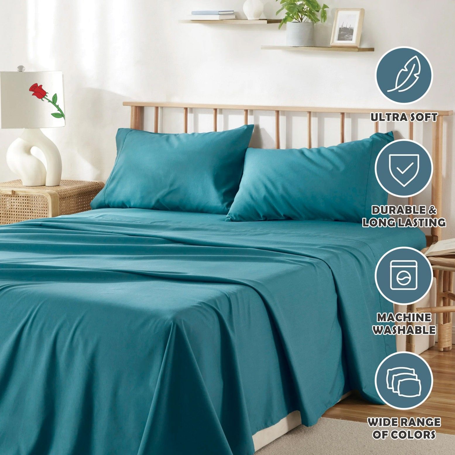 4 Piece Bed Sheet Set- Bedding Sheets & Pillowcases -Breathable Bedding - Wrinkle view 6
