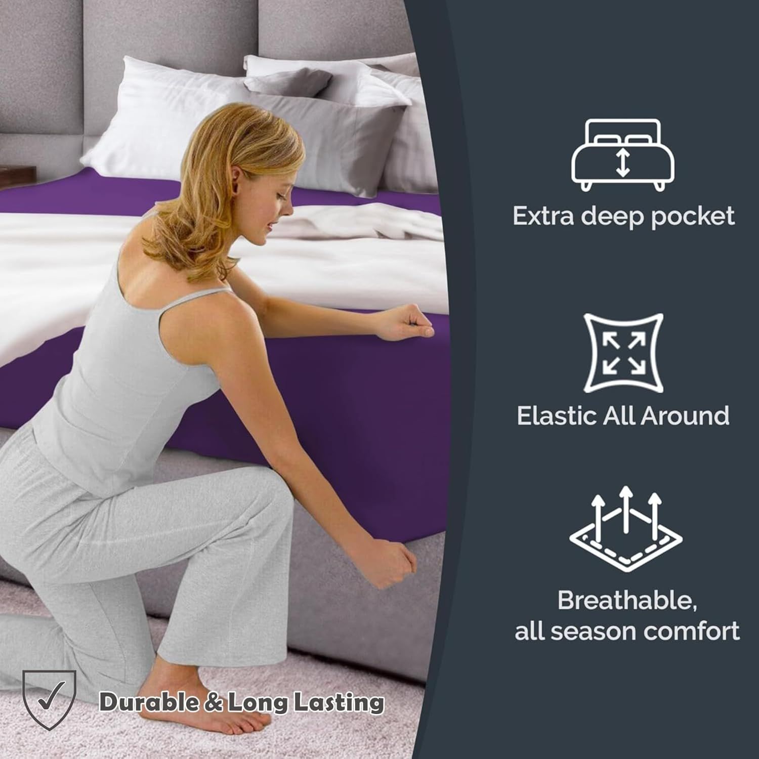Hotel Quality Fitted Sheet - 1 Piece Fitted Sheet -Breathable Bedding - Wrinkle view 3
