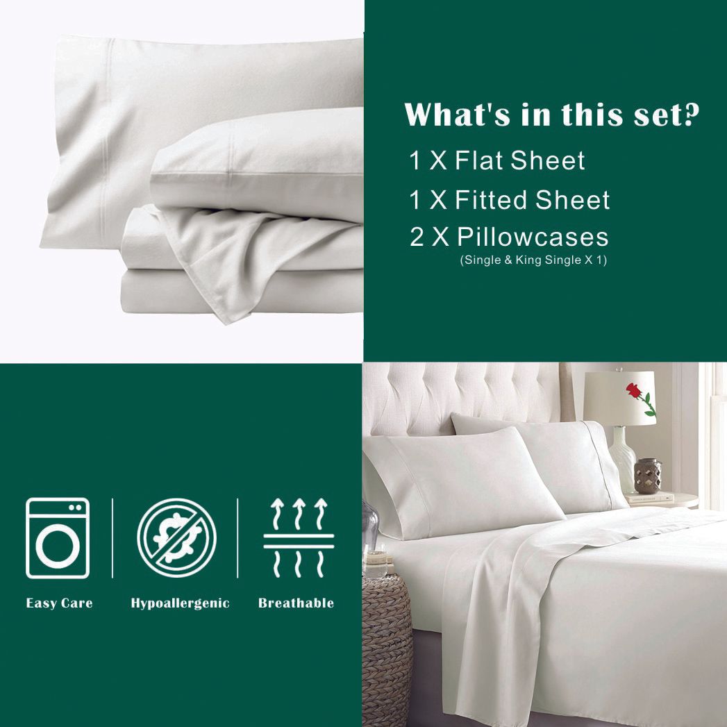 3 Piece Bed Sheet Set- Bedding Sheets & Pillowcases -Breathable Bedding - Wrinkle view 2