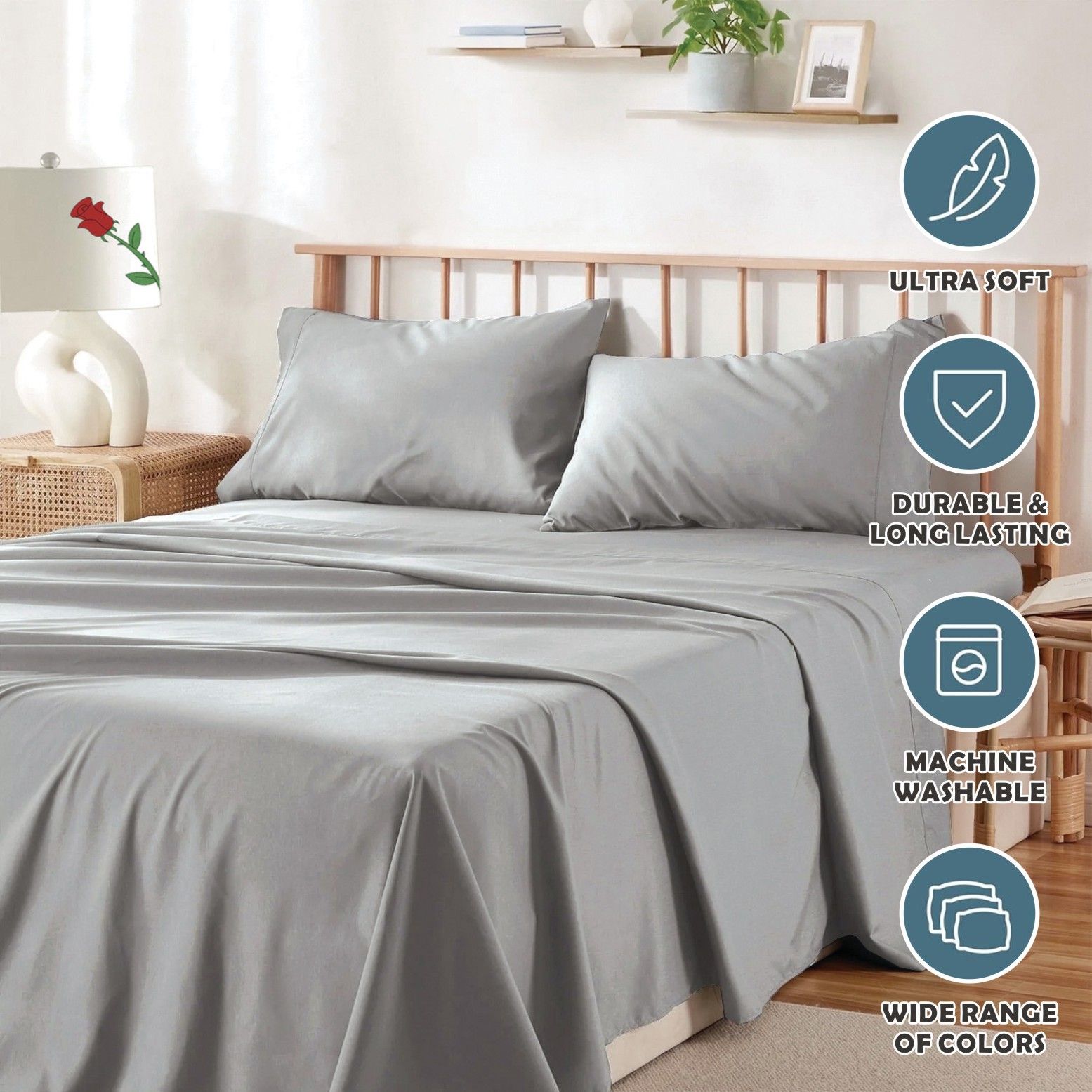 3 Piece Bed Sheet Set- Bedding Sheets & Pillowcases -Breathable Bedding - Wrinkle view 6