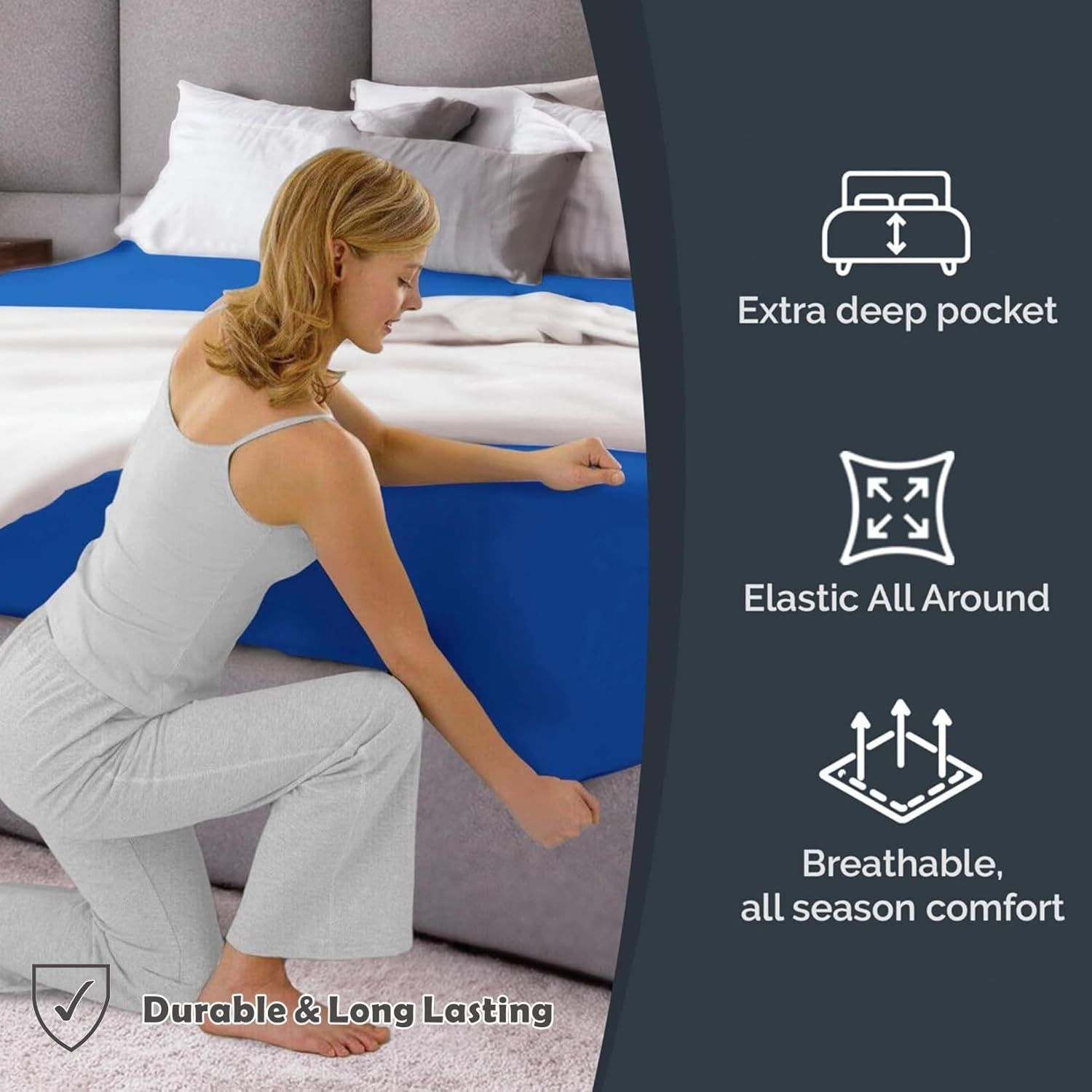 Hotel Quality Fitted Sheet - 1 Piece Fitted Sheet -Breathable Bedding - Wrinkle view 4