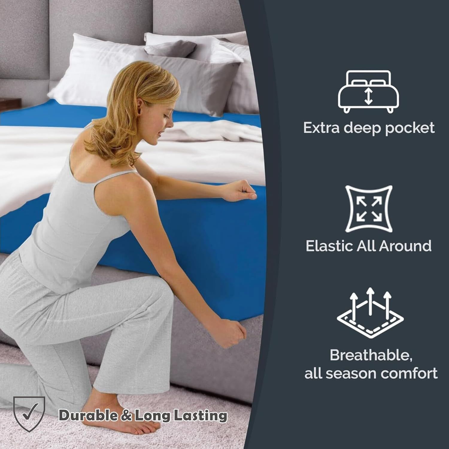 Hotel Quality Fitted Sheet - 1 Piece Fitted Sheet -Breathable Bedding - Wrinkle view 4
