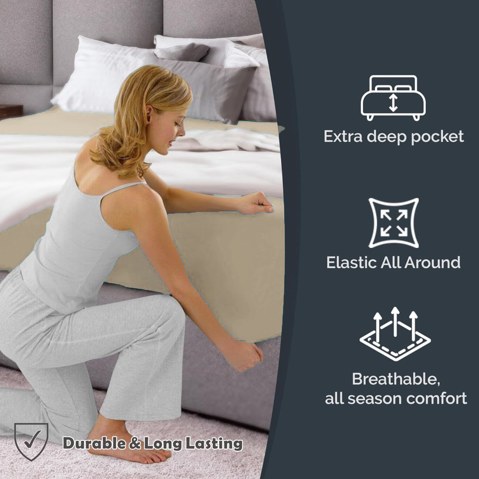 Hotel Quality Fitted Sheet - 1 Piece Fitted Sheet -Breathable Bedding - Wrinkle view 5