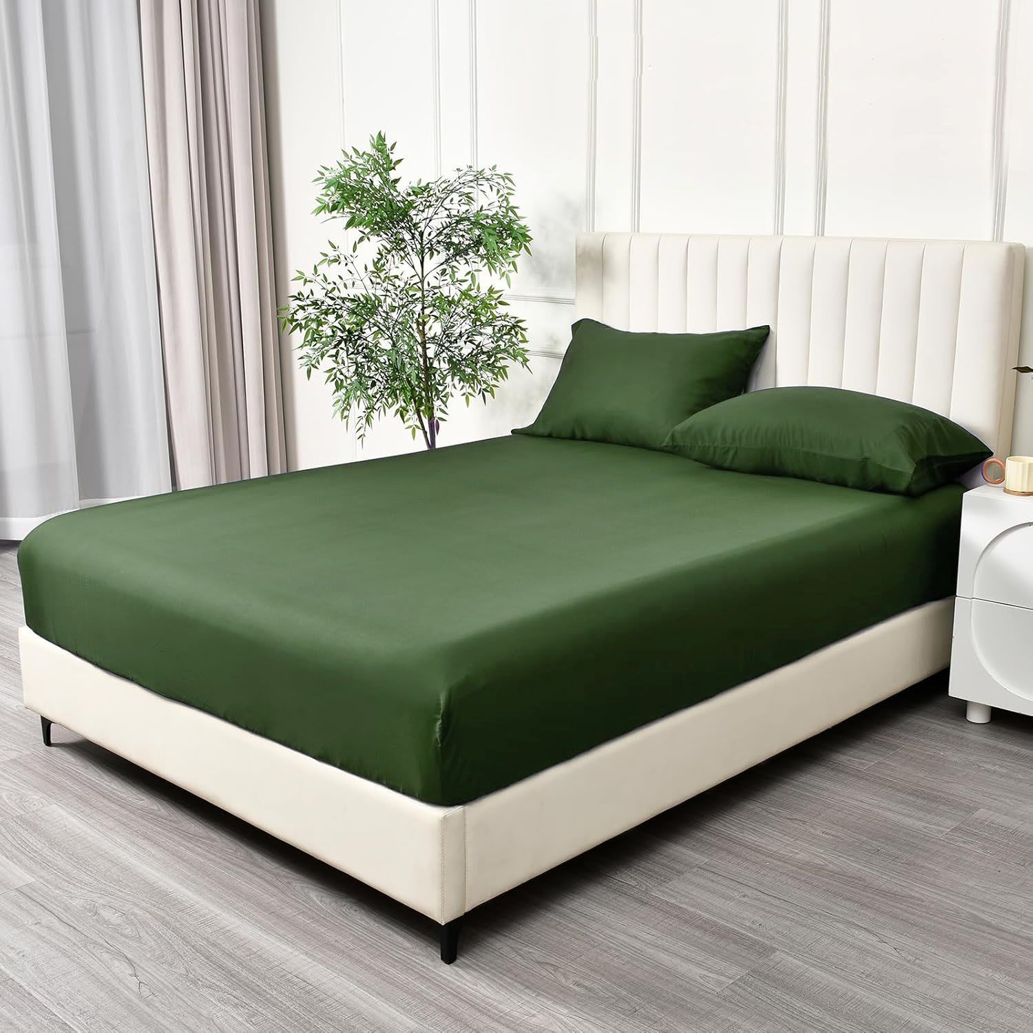 3 Piece Fitted Sheet Set- Fitted Sheet & Pillowcases -Breathable Bedding - Wrinkle view 2