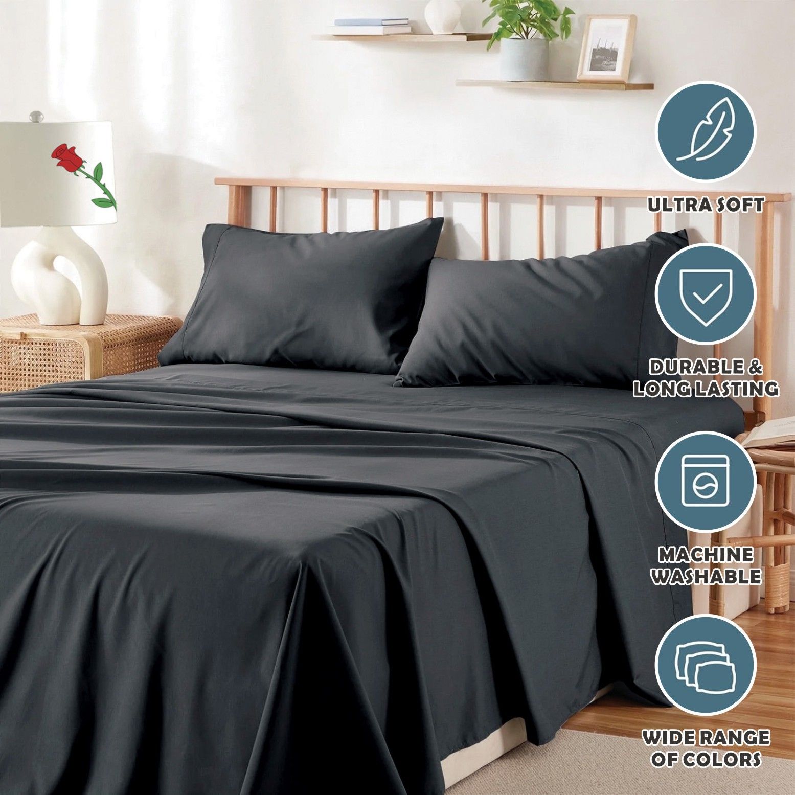 4 Piece Bed Sheet Set- Bedding Sheets & Pillowcases -Breathable Bedding - Wrinkle view 6