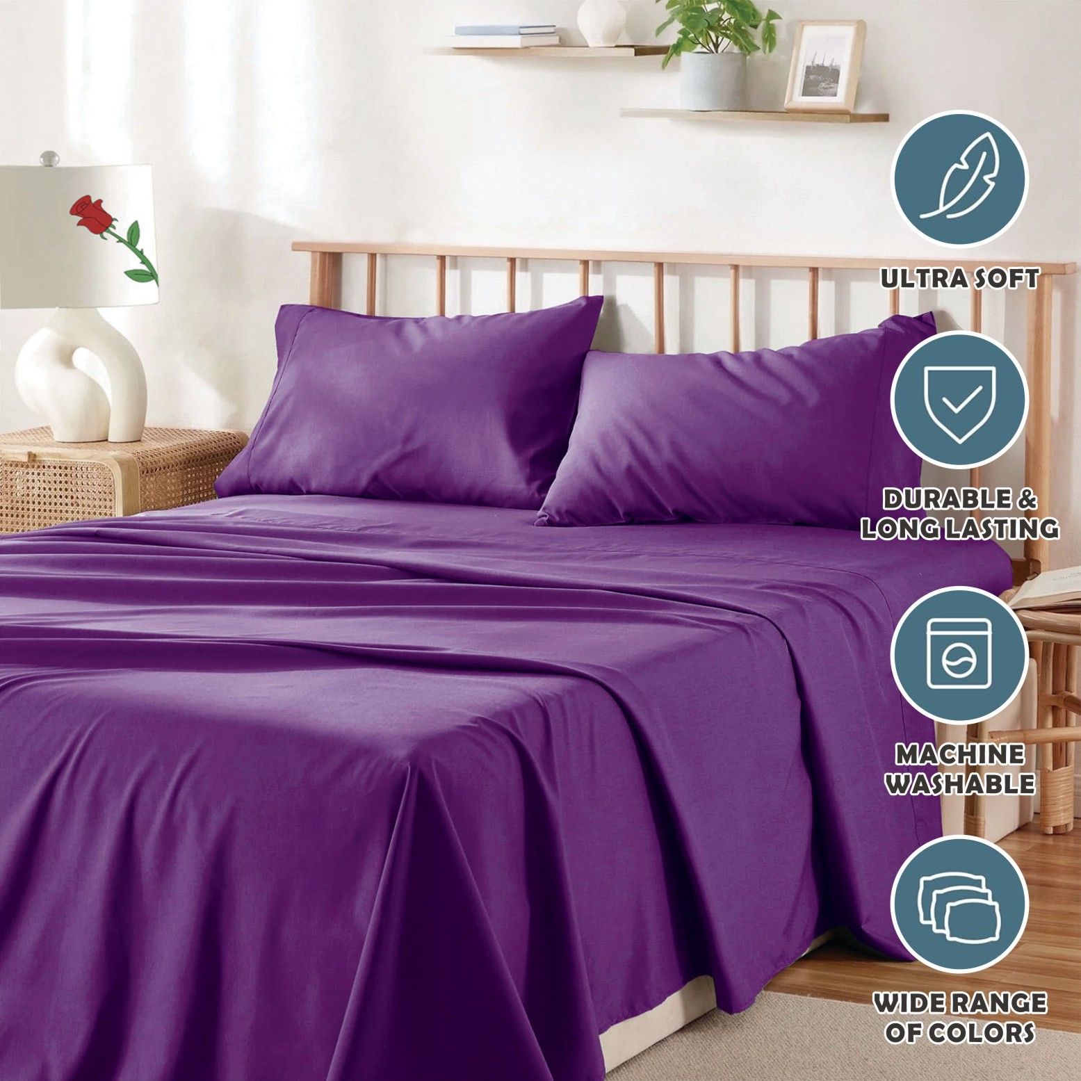4 Piece Bed Sheet Set- Bedding Sheets & Pillowcases -Breathable Bedding - Wrinkle view 6