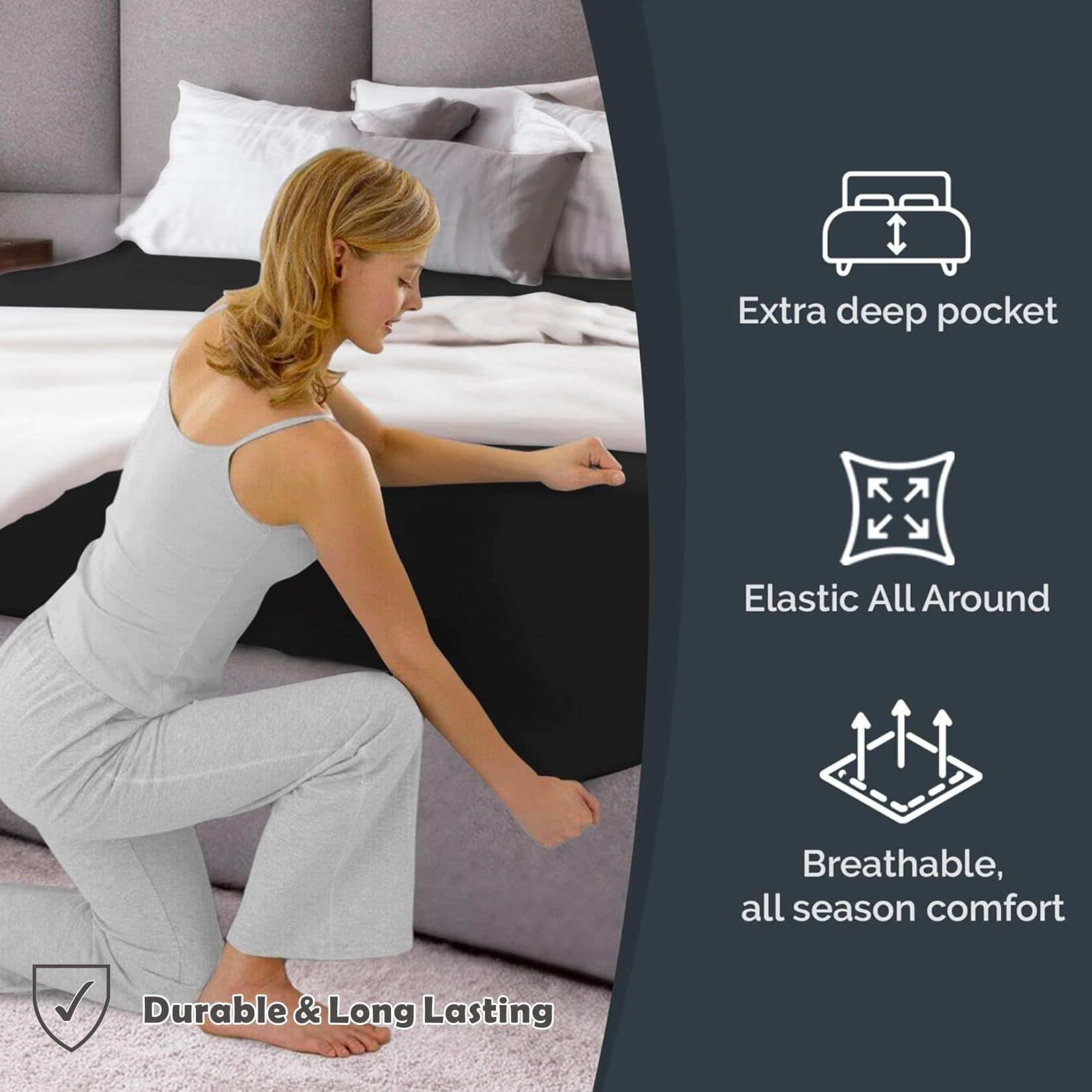 Hotel Quality Fitted Sheet - 1 Piece Fitted Sheet -Breathable Bedding - Wrinkle view 4