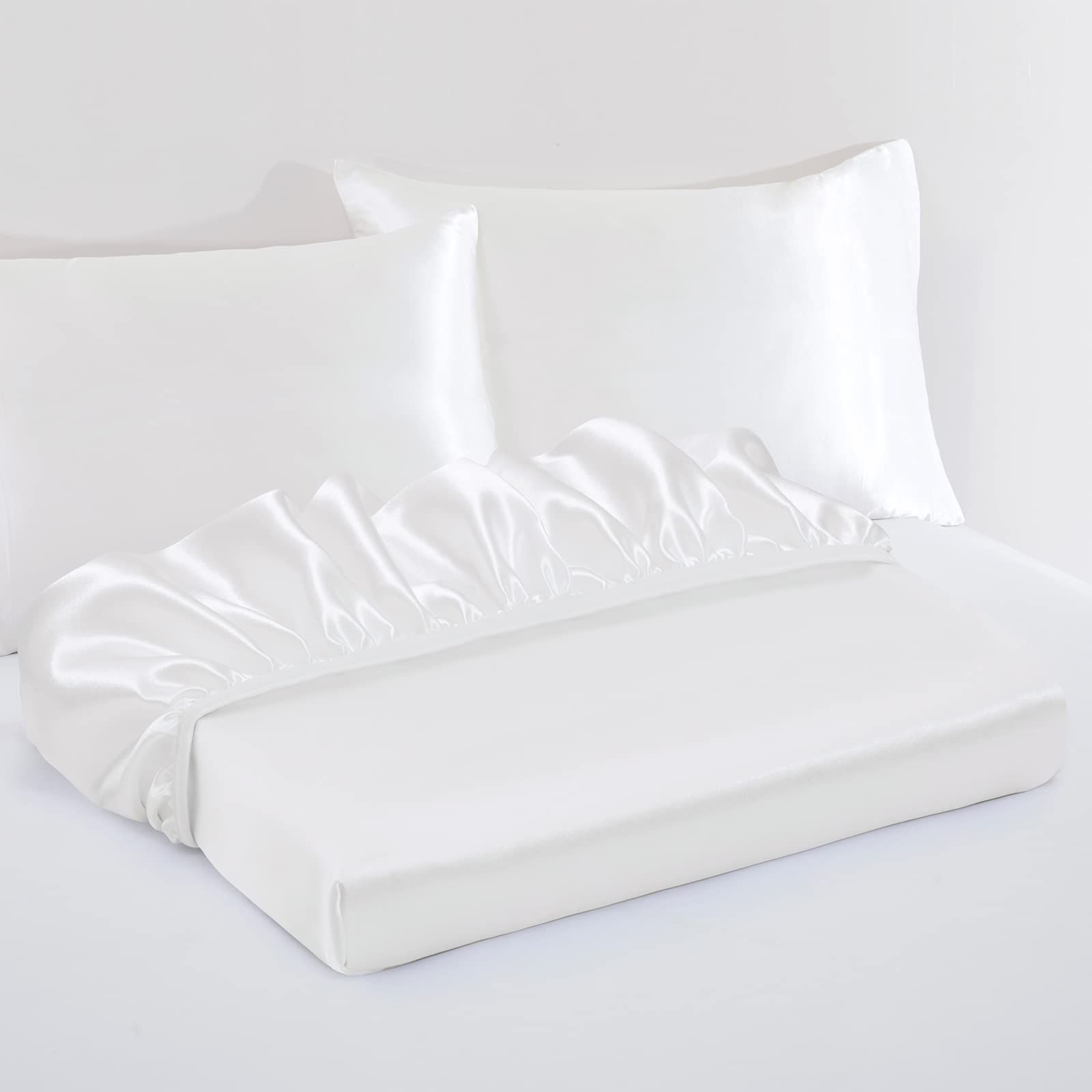 Satin Fitted Sheet Set Hotel 3 Pieces Fitted Sheet with Pillowcase view 2