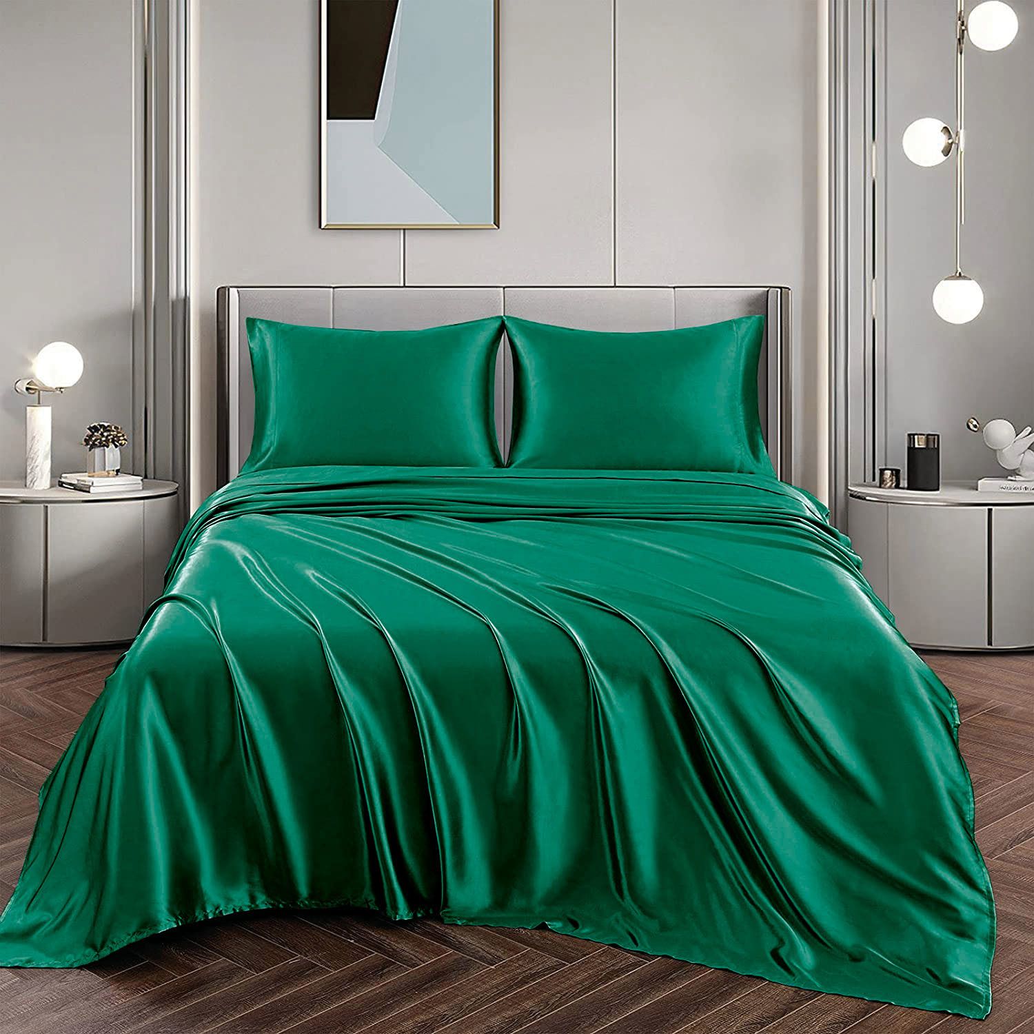 Art Silk Satin Sheet Set Hotel 4 Pieces Fitted/Flat Sheet Bedding Set-Luxury
