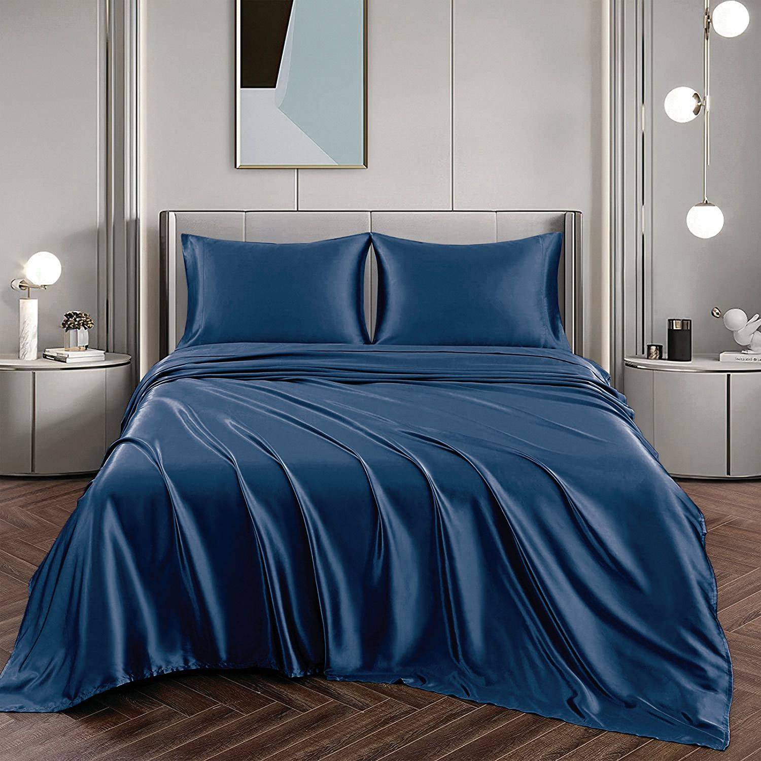 Art Silk Satin Sheet Set Hotel 4 Pieces Fitted/Flat Sheet Bedding Set-Luxury