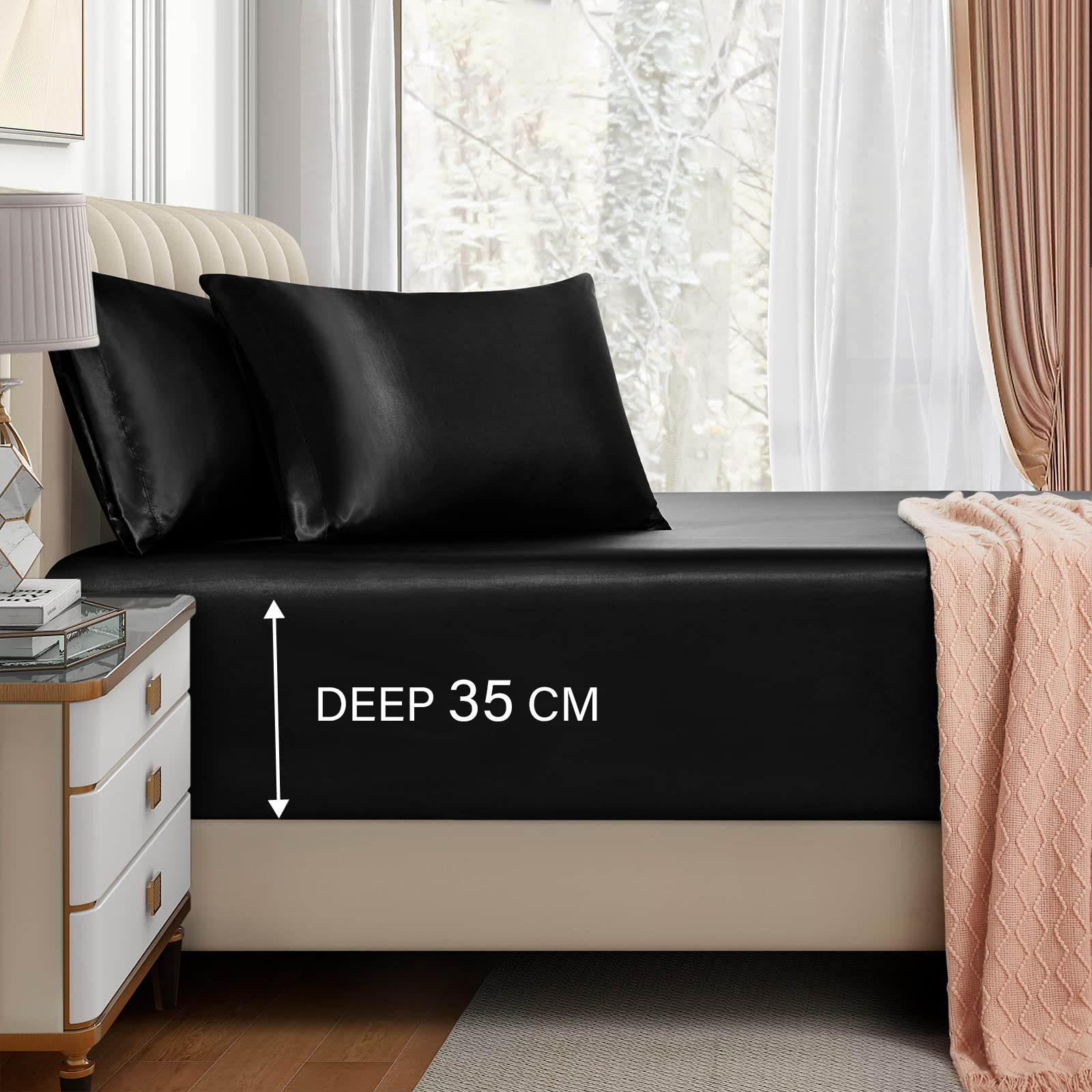 Satin Fitted Sheet Set Hotel 3 Pieces Fitted Sheet with Pillowcase