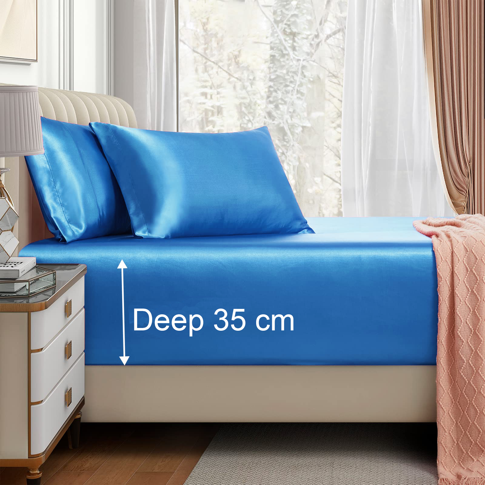 Satin Fitted Sheet Set Hotel 3 Pieces Fitted Sheet with Pillowcase