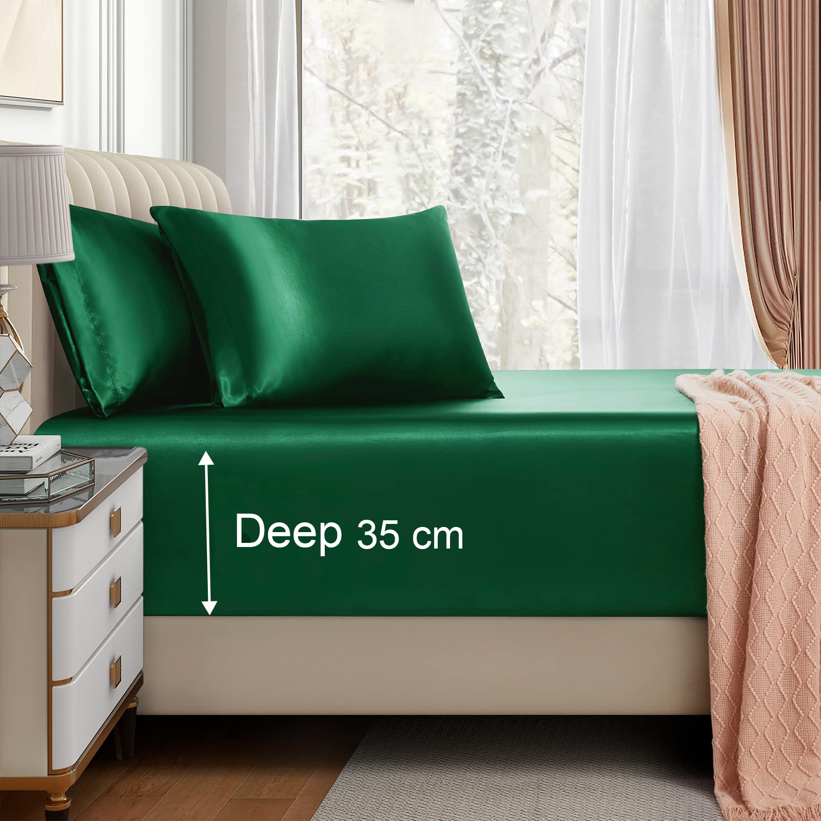 Satin Fitted Sheet Set Hotel 3 Pieces Fitted Sheet with Pillowcase