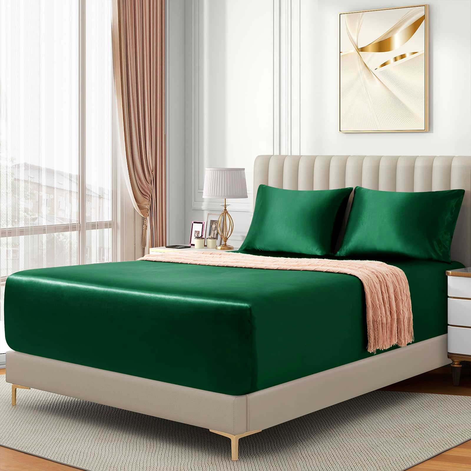Satin Fitted Sheet Set Hotel 3 Pieces Fitted Sheet with Pillowcase view 3