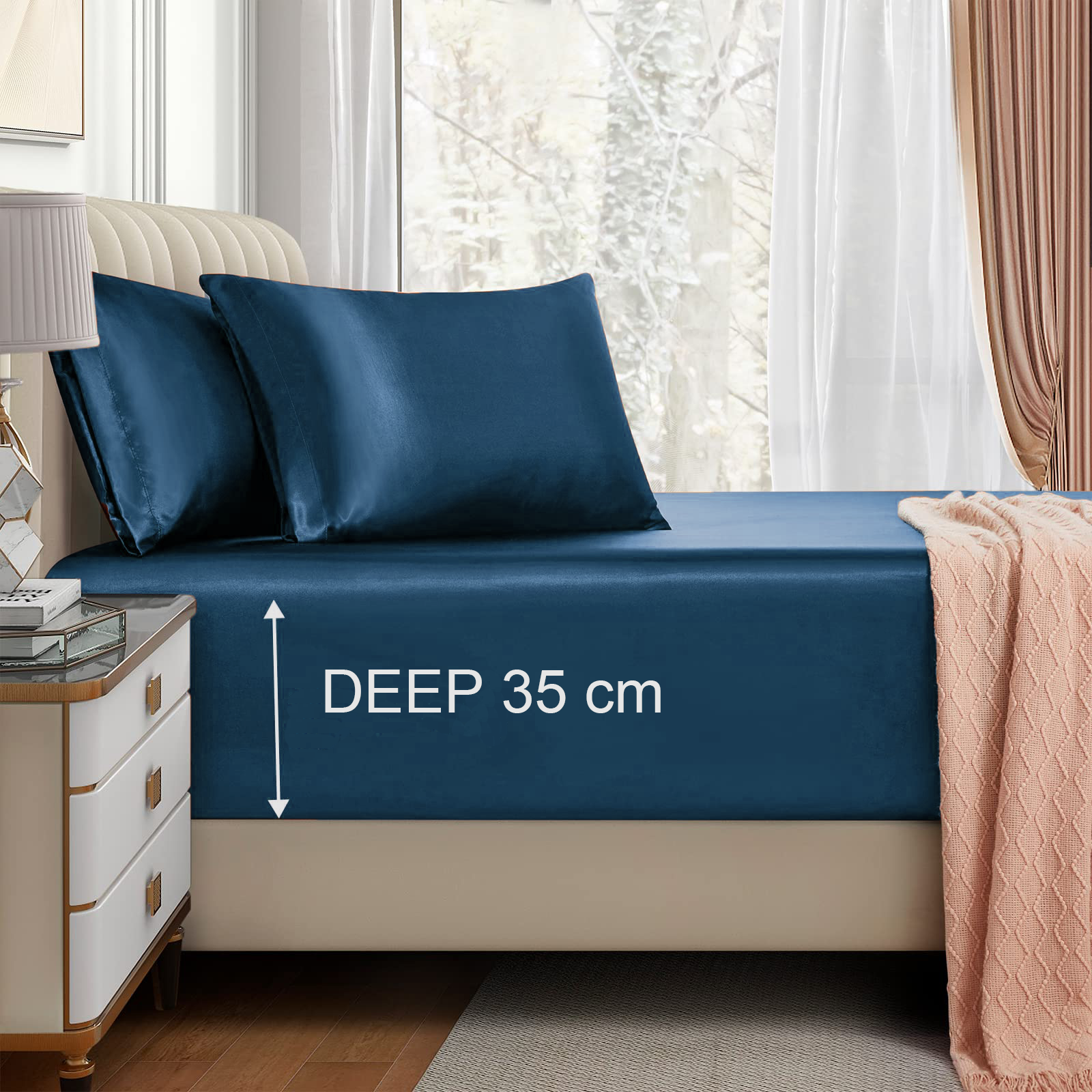 Satin Fitted Sheet Set Hotel 3 Pieces Fitted Sheet with Pillowcase