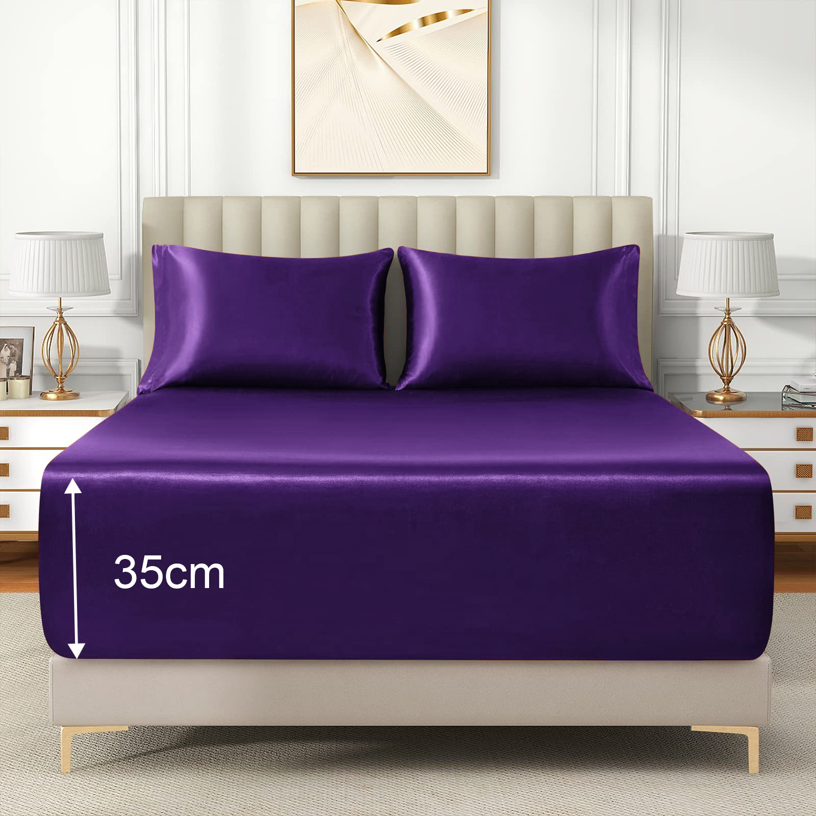 Satin Fitted Sheet Set Hotel 3 Pieces Fitted Sheet with Pillowcase view 5