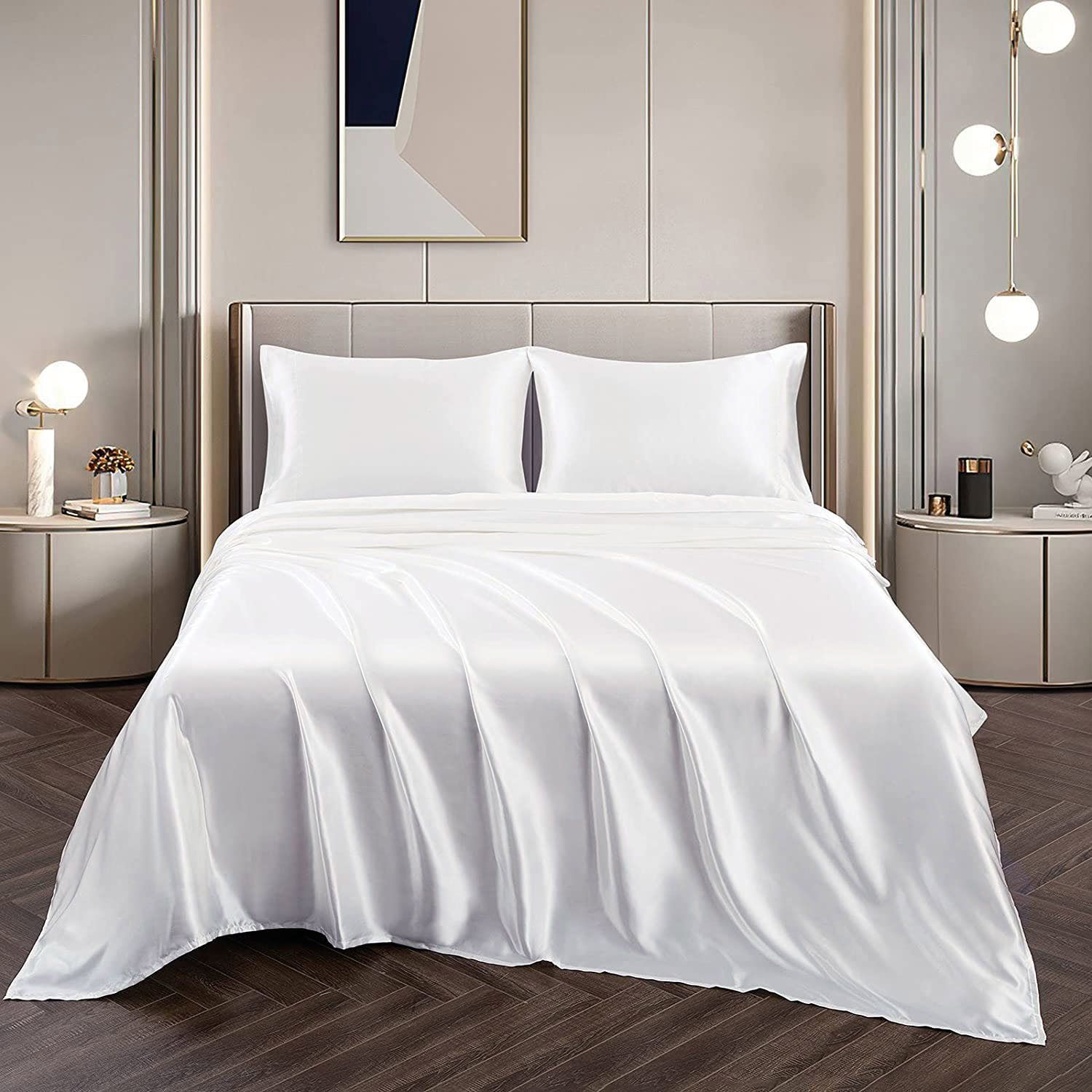 Art Silk Satin Sheet Set Hotel 4 Pieces Fitted/Flat Sheet Bedding Set-Luxury