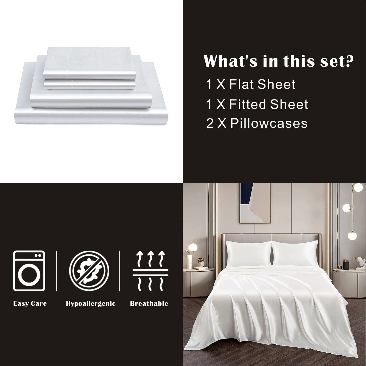 Art Silk Satin Sheet Set Hotel 4 Pieces Fitted/Flat Sheet Bedding Set-Luxury view 6
