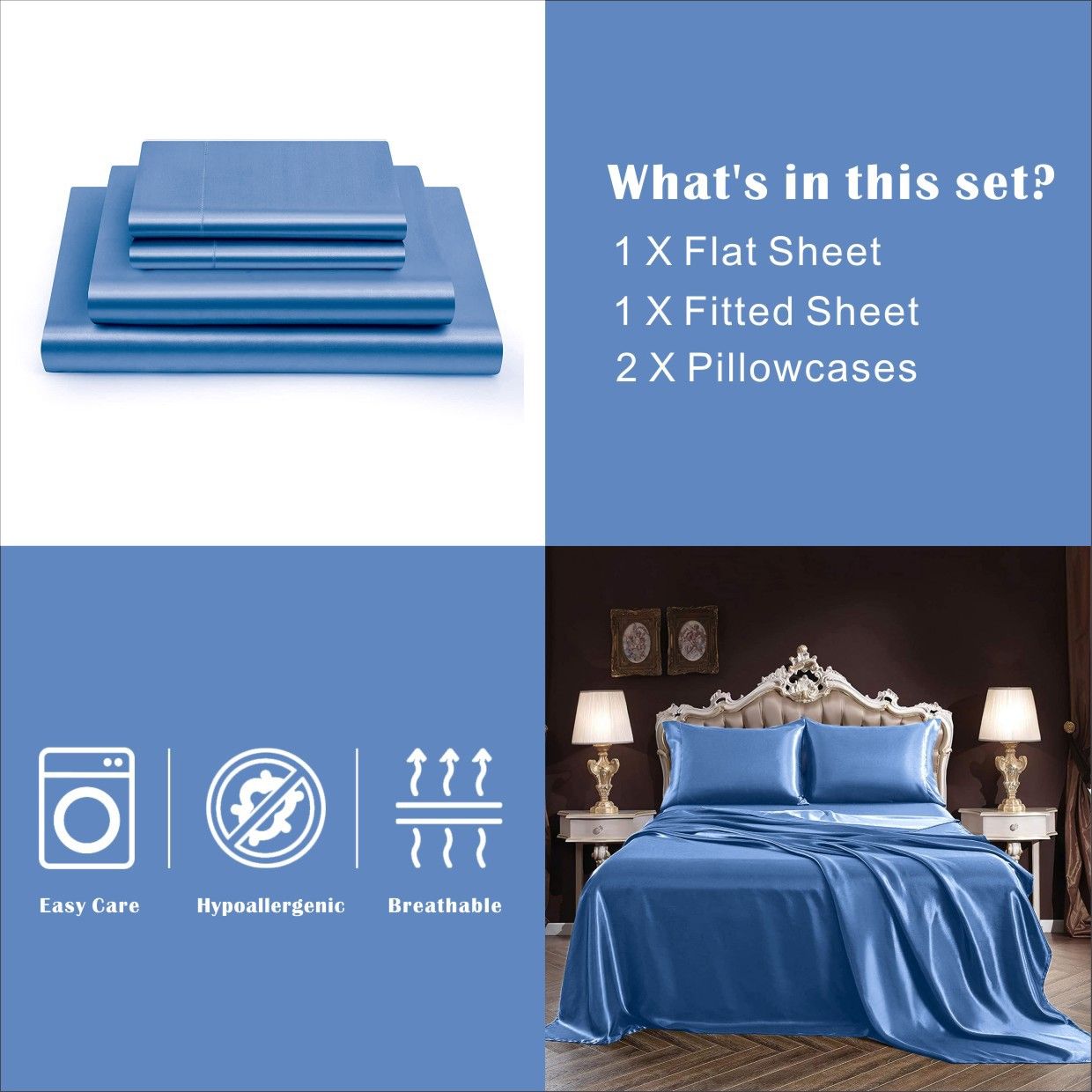 Art Silk Satin Sheet Set Hotel 4 Pieces Fitted/Flat Sheet Bedding Set-Luxury view 5
