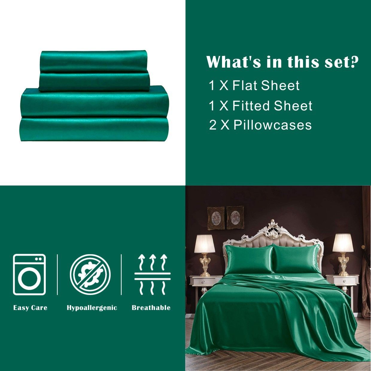 Art Silk Satin Sheet Set Hotel 4 Pieces Fitted/Flat Sheet Bedding Set-Luxury view 5