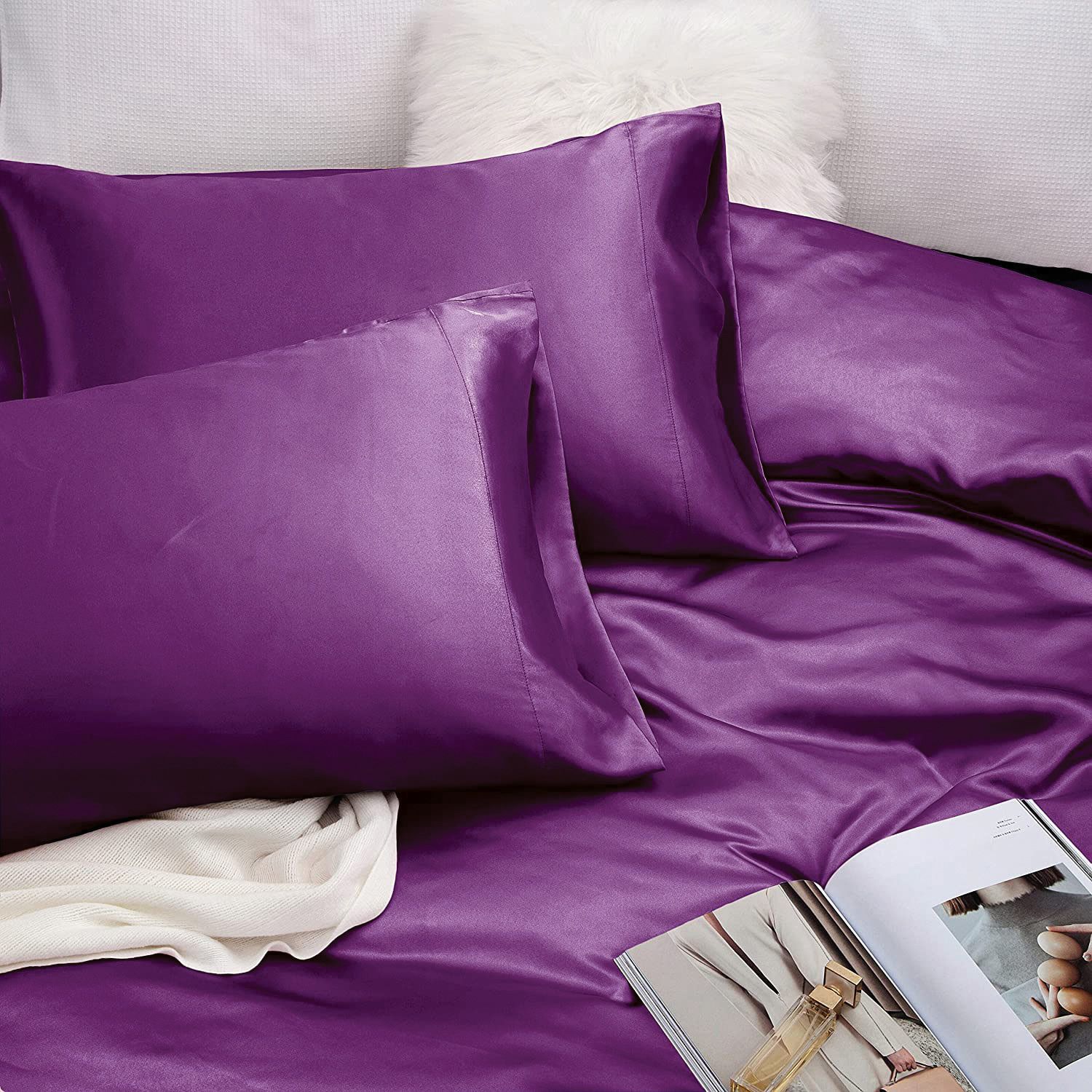 Art Silk Satin Sheet Set Hotel 3 Pieces Fitted/Flat Sheet Bedding Set-Luxury view 4