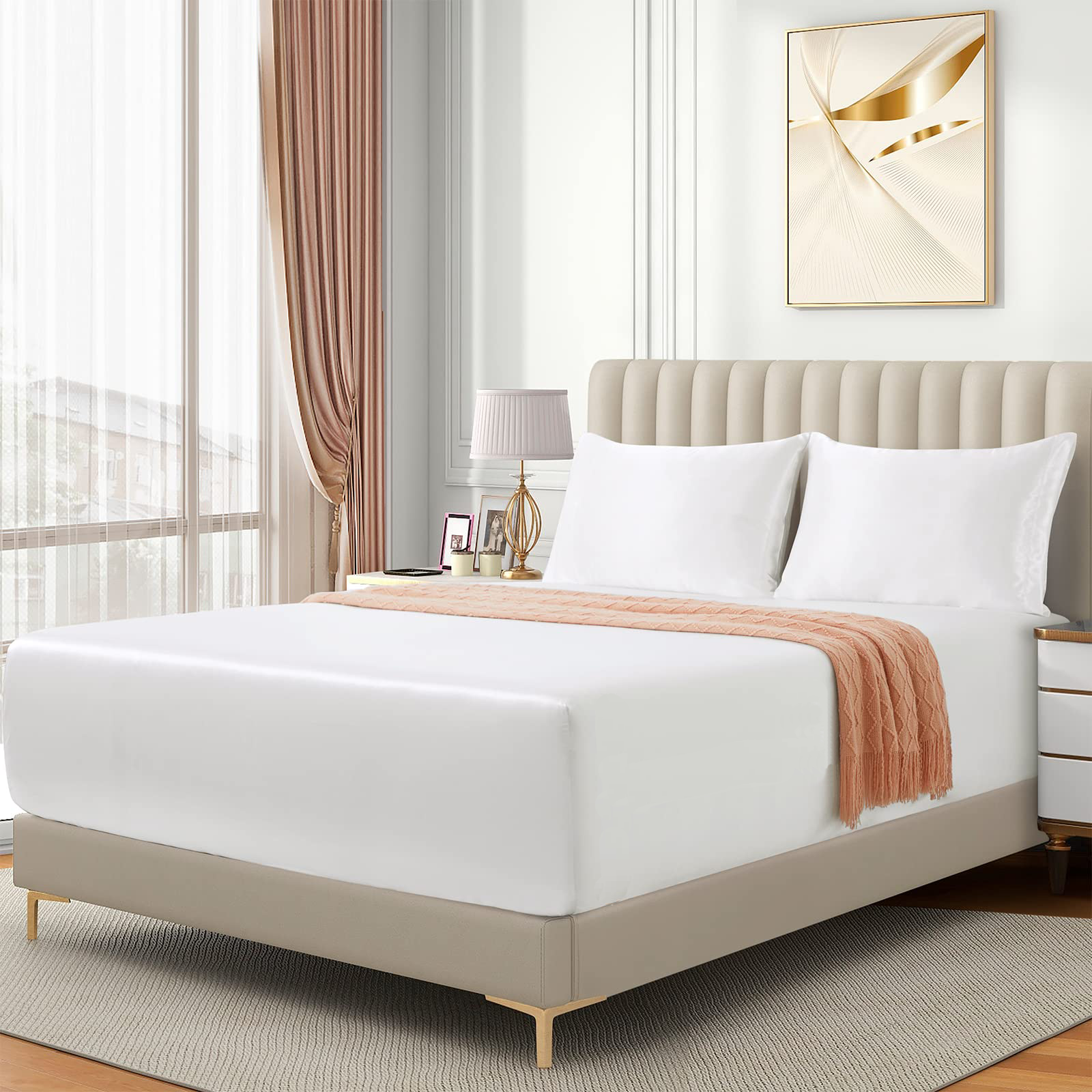 Satin Fitted Sheet Set Hotel 3 Pieces Fitted Sheet with Pillowcase view 3