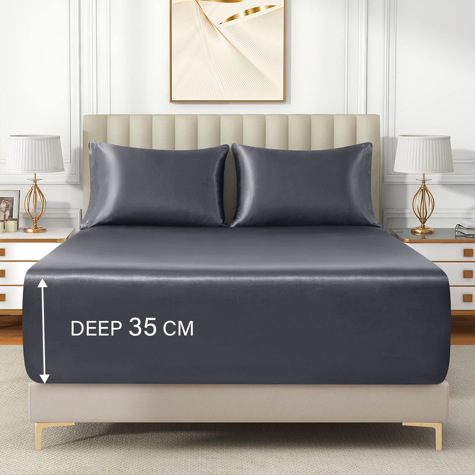 Satin Fitted Sheet Set Hotel 3 Pieces Fitted Sheet with Pillowcase view 5