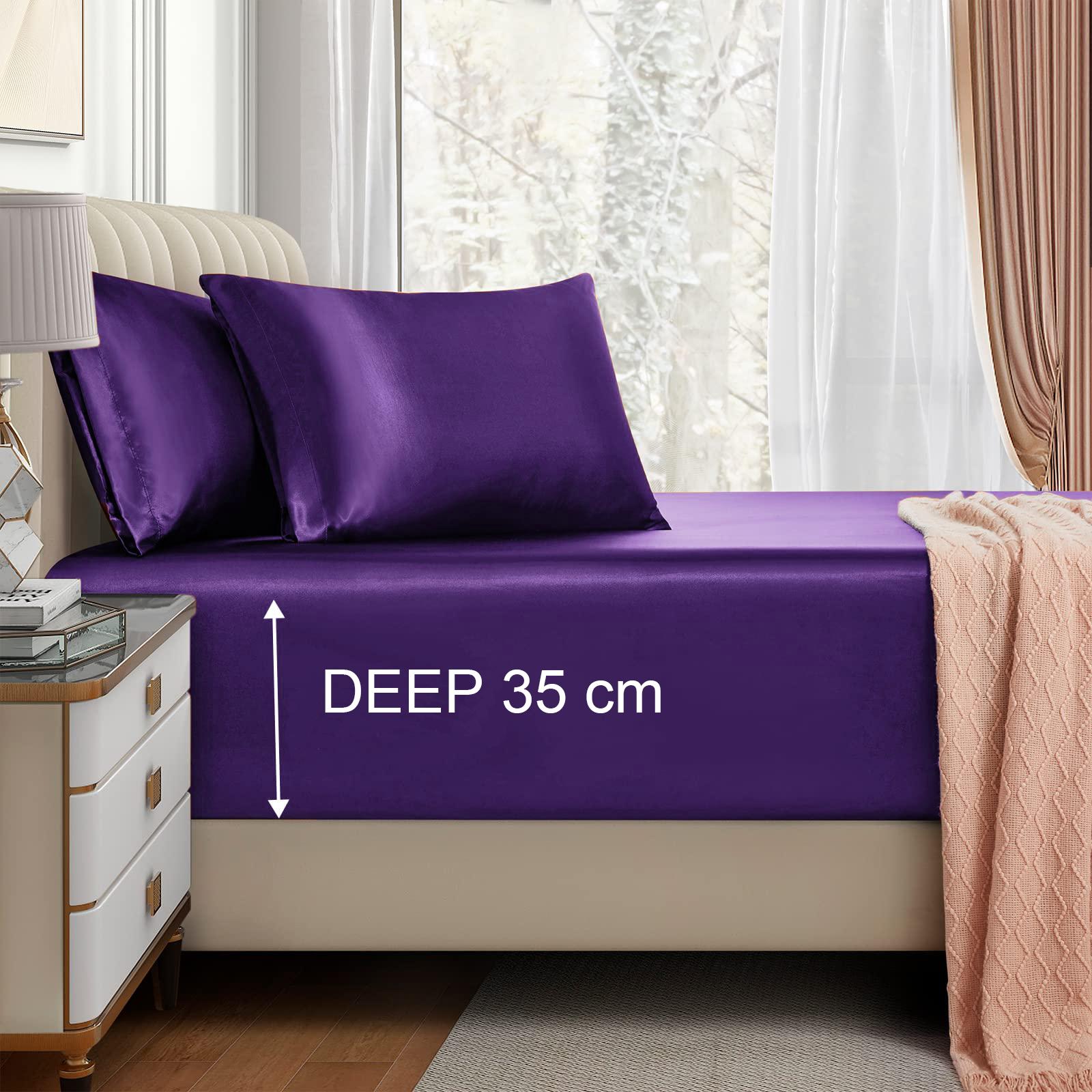 Satin Fitted Sheet Set Hotel 3 Pieces Fitted Sheet with Pillowcase