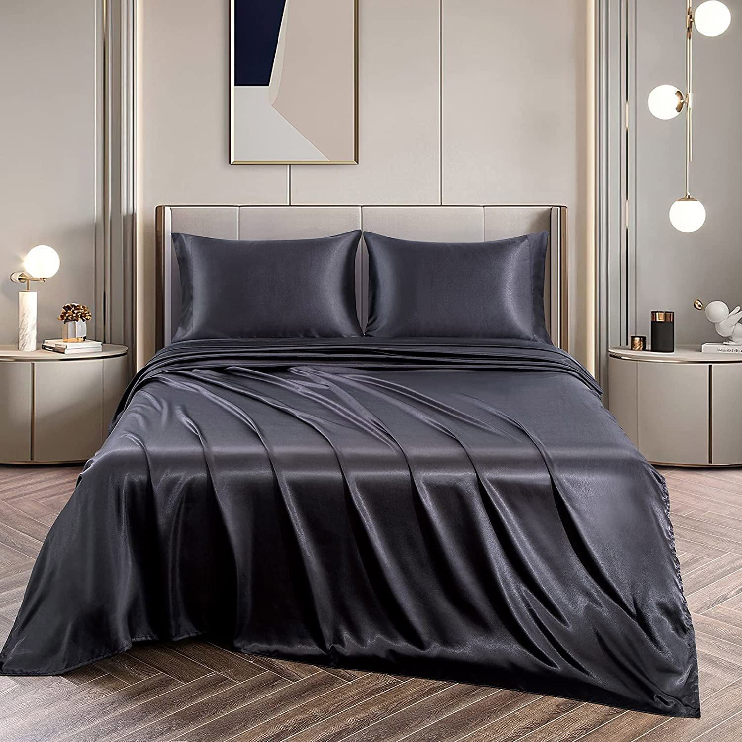 Art Silk Satin Sheet Set Hotel 4 Pieces Fitted/Flat Sheet Bedding Set-Luxury