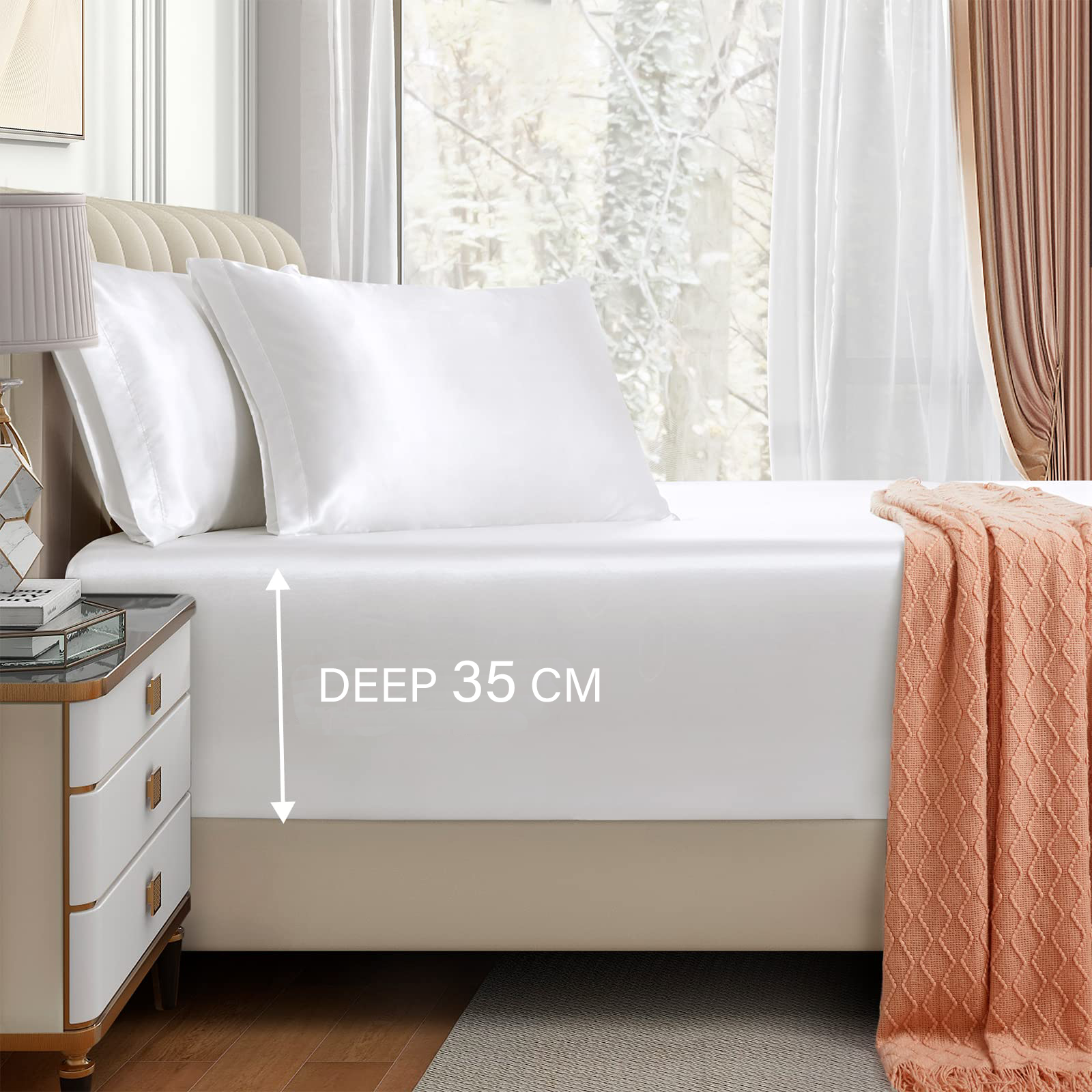 Satin Fitted Sheet Set Hotel 3 Pieces Fitted Sheet with Pillowcase