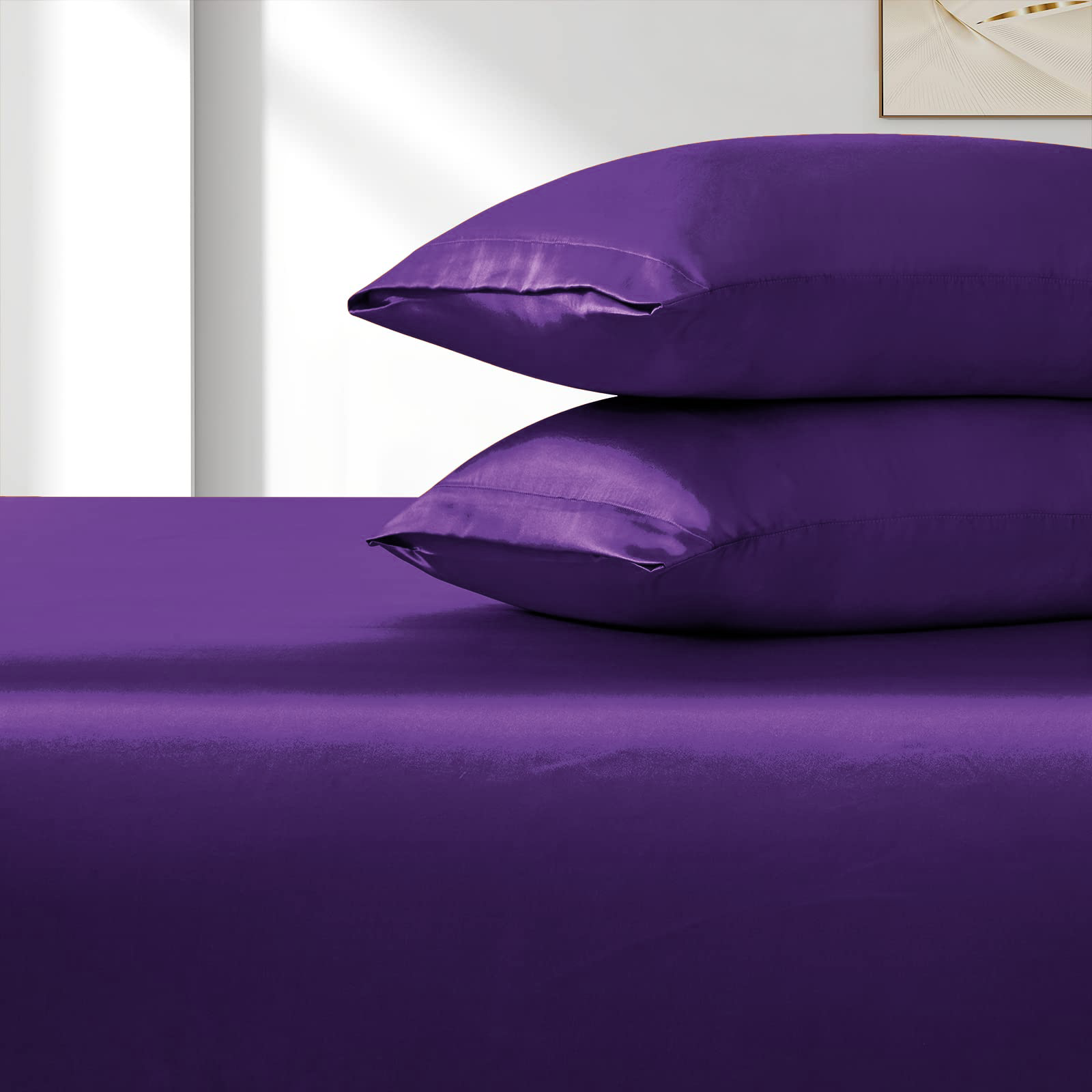 Satin Fitted Sheet Set Hotel 3 Pieces Fitted Sheet with Pillowcase view 4