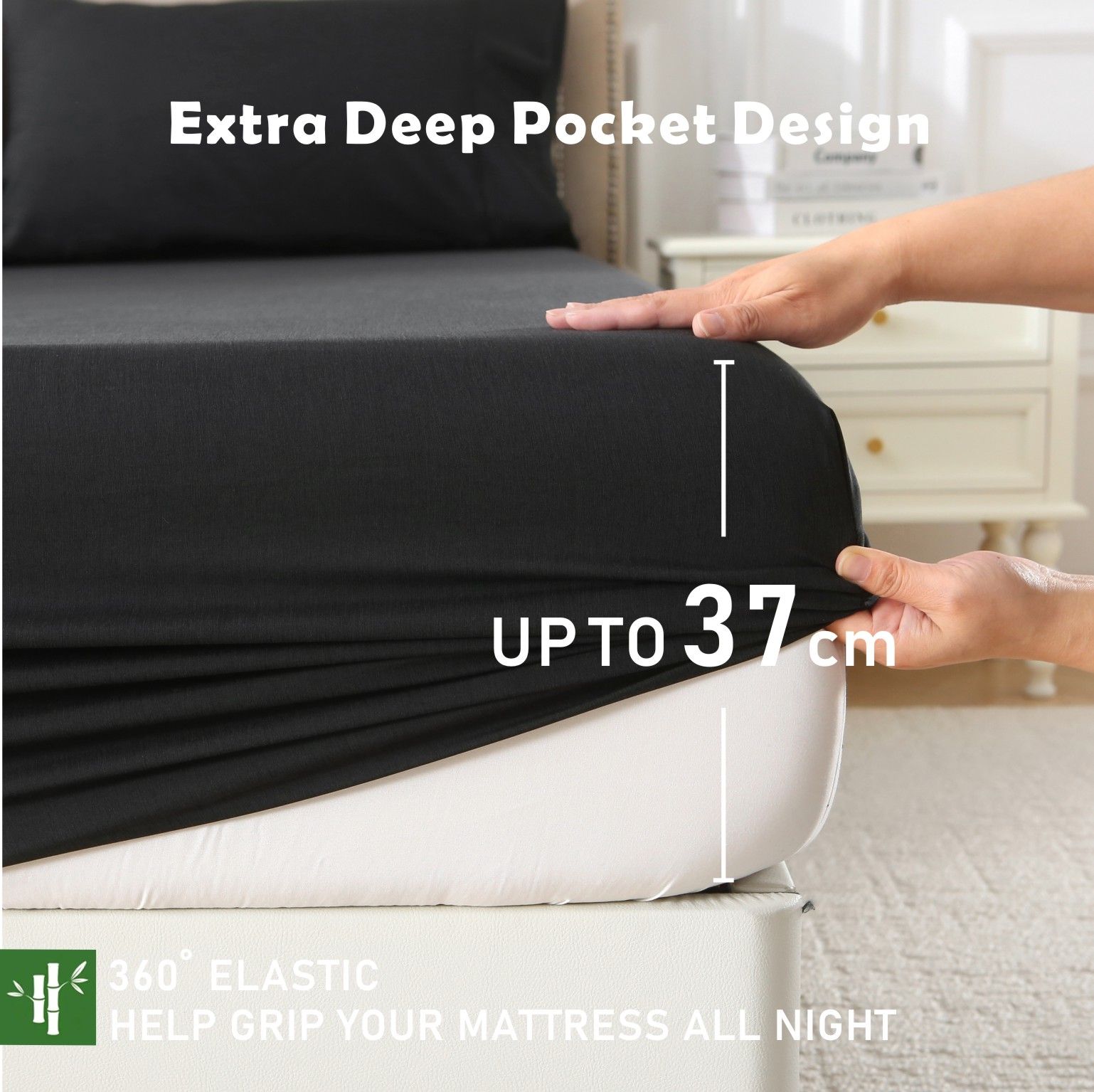 3 Piece Hotel Bamboo Cooling Fitted Sheet Set & Pillowcase -Ultra Soft 2000TC view 2