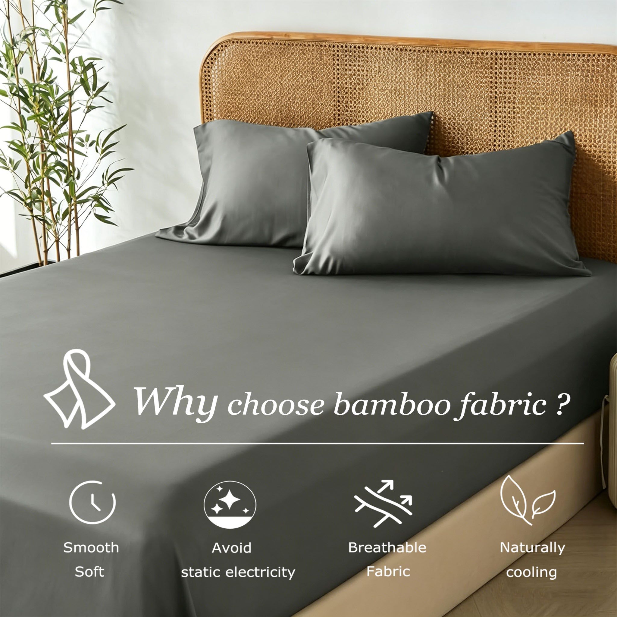 3 Piece Hotel Bamboo Cooling Fitted Sheet Set & Pillowcase -Ultra Soft 2000TC view 4