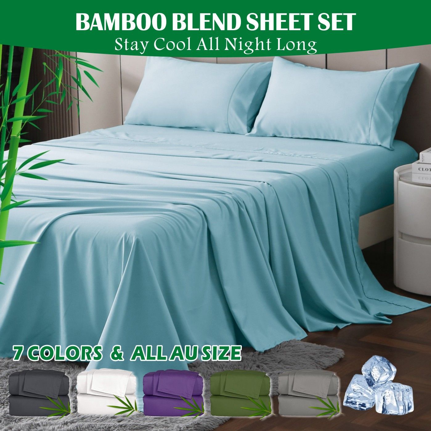 4 Piece Hotel Bamboo Cooling Sheet Set -Ultra Soft 2000TC Breathable Bed