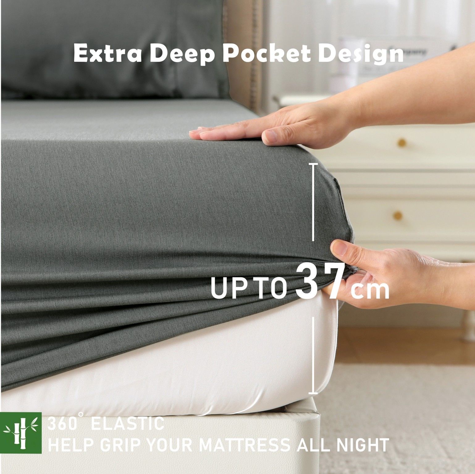 3 Piece Hotel Bamboo Cooling Fitted Sheet Set & Pillowcase -Ultra Soft 2000TC view 2